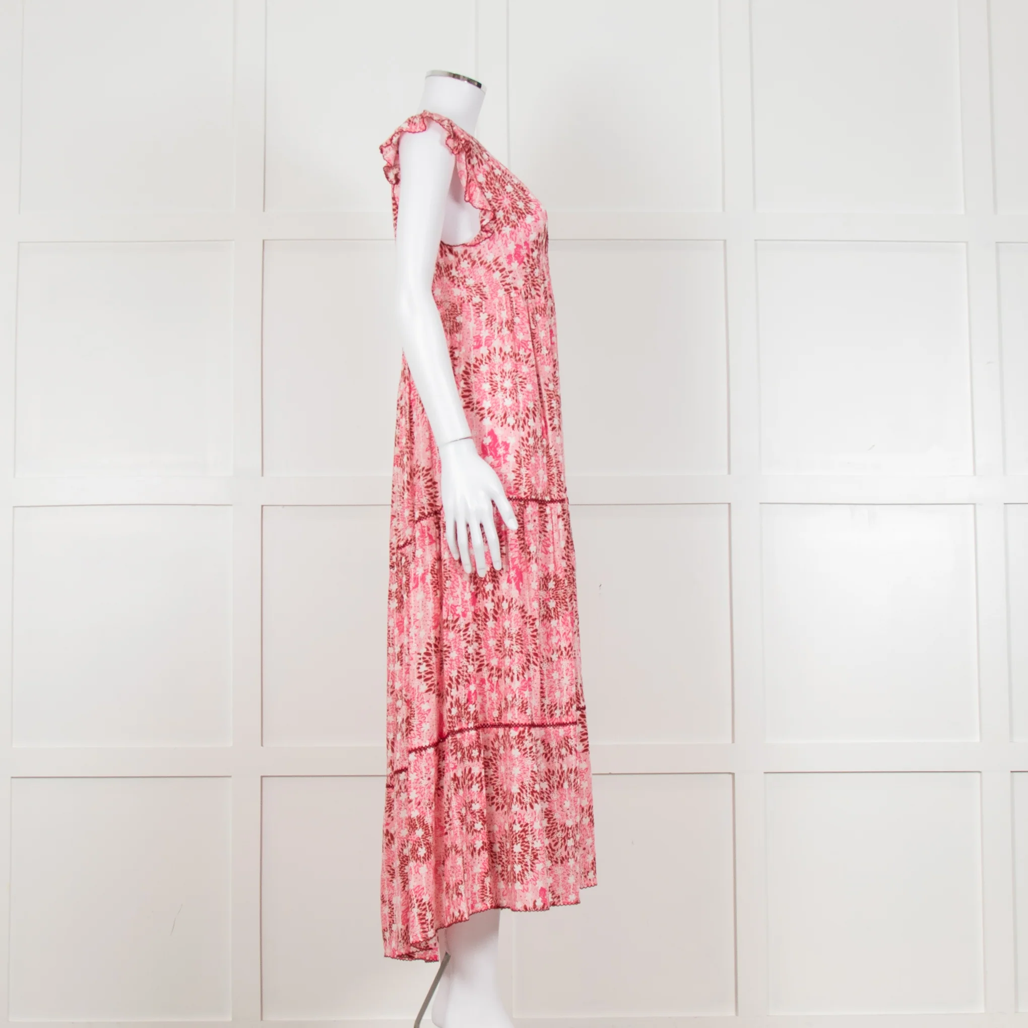 Poupette St Barth Pink Floral Print Tiered Dress - Image 3