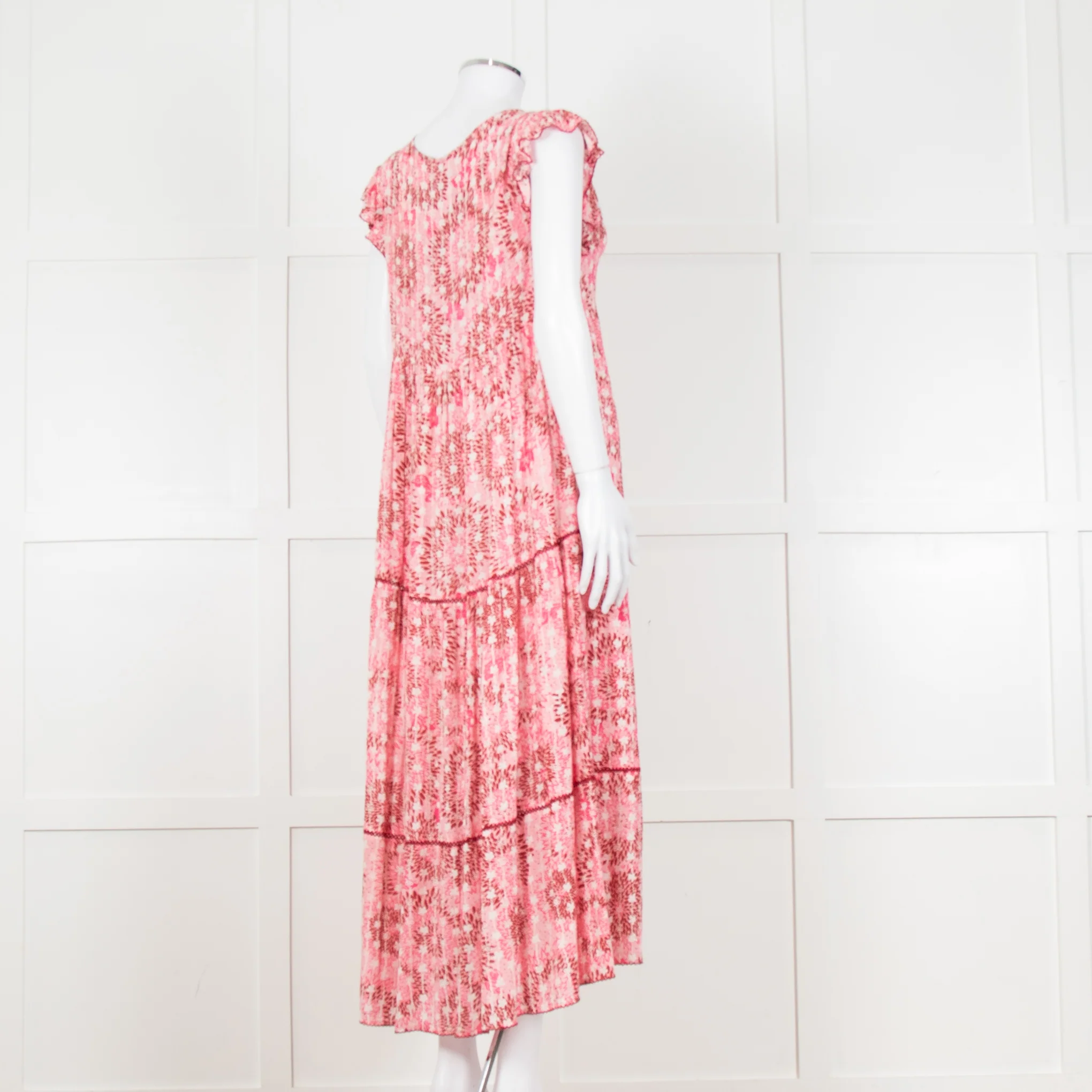 Poupette St Barth Pink Floral Print Tiered Dress - Image 4