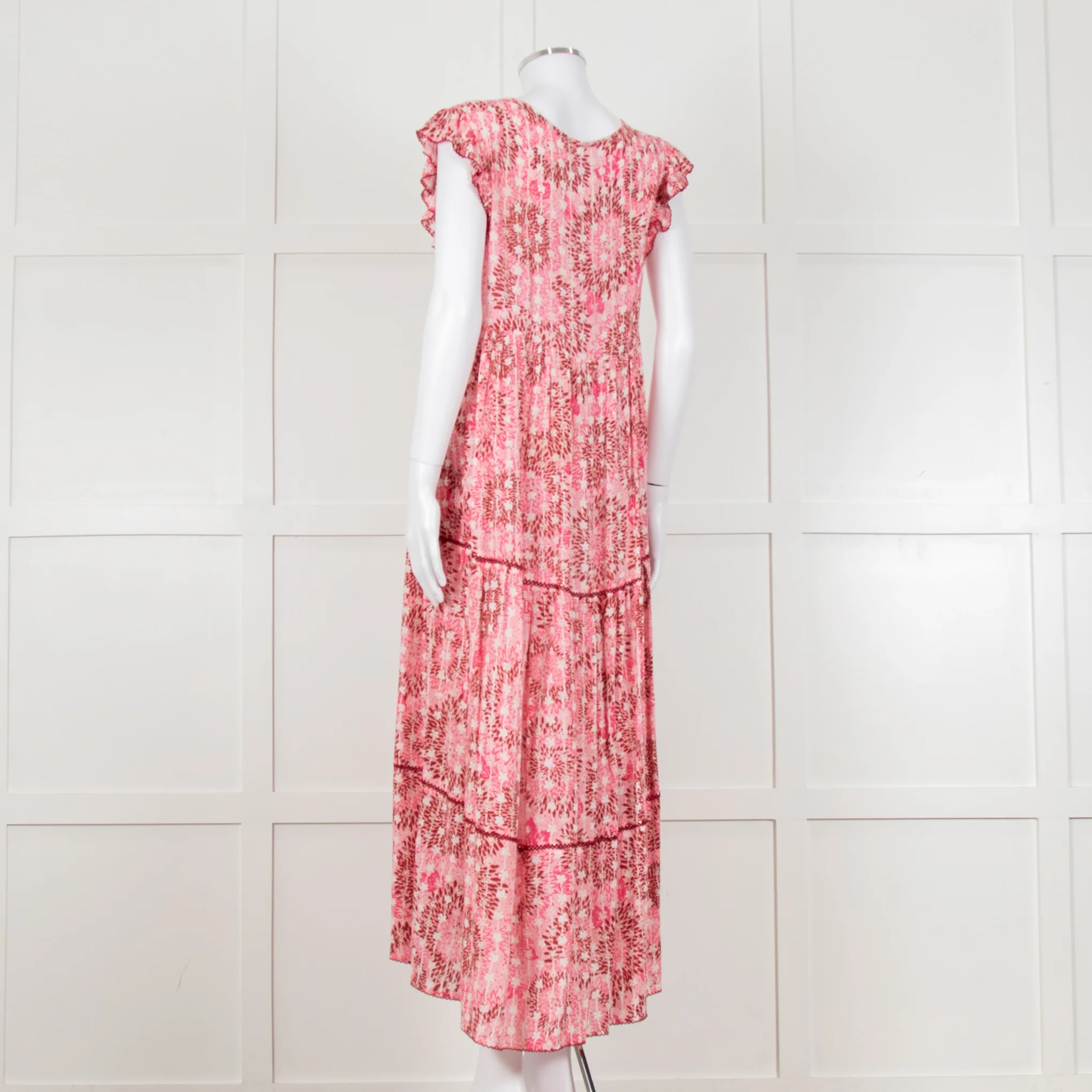 Poupette St Barth Pink Floral Print Tiered Dress - Image 6