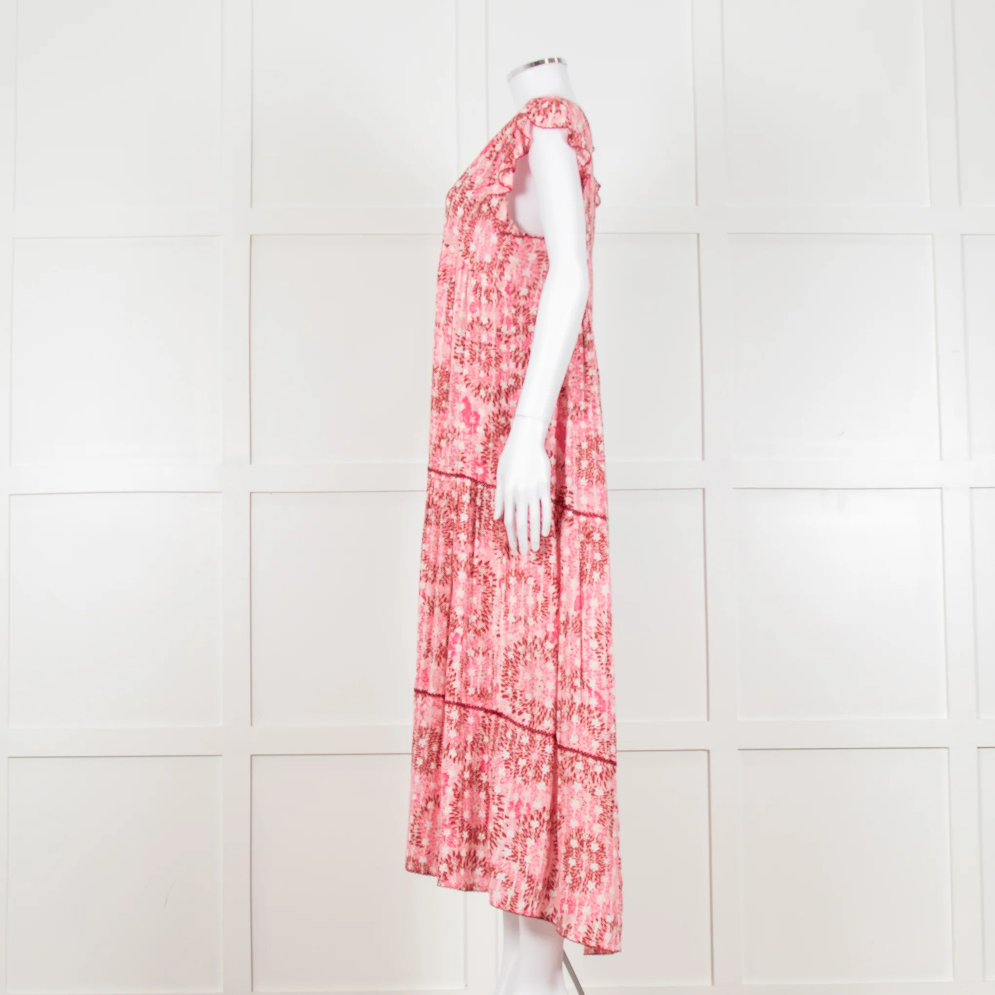 Poupette St Barth Pink Floral Print Tiered Dress - Image 7