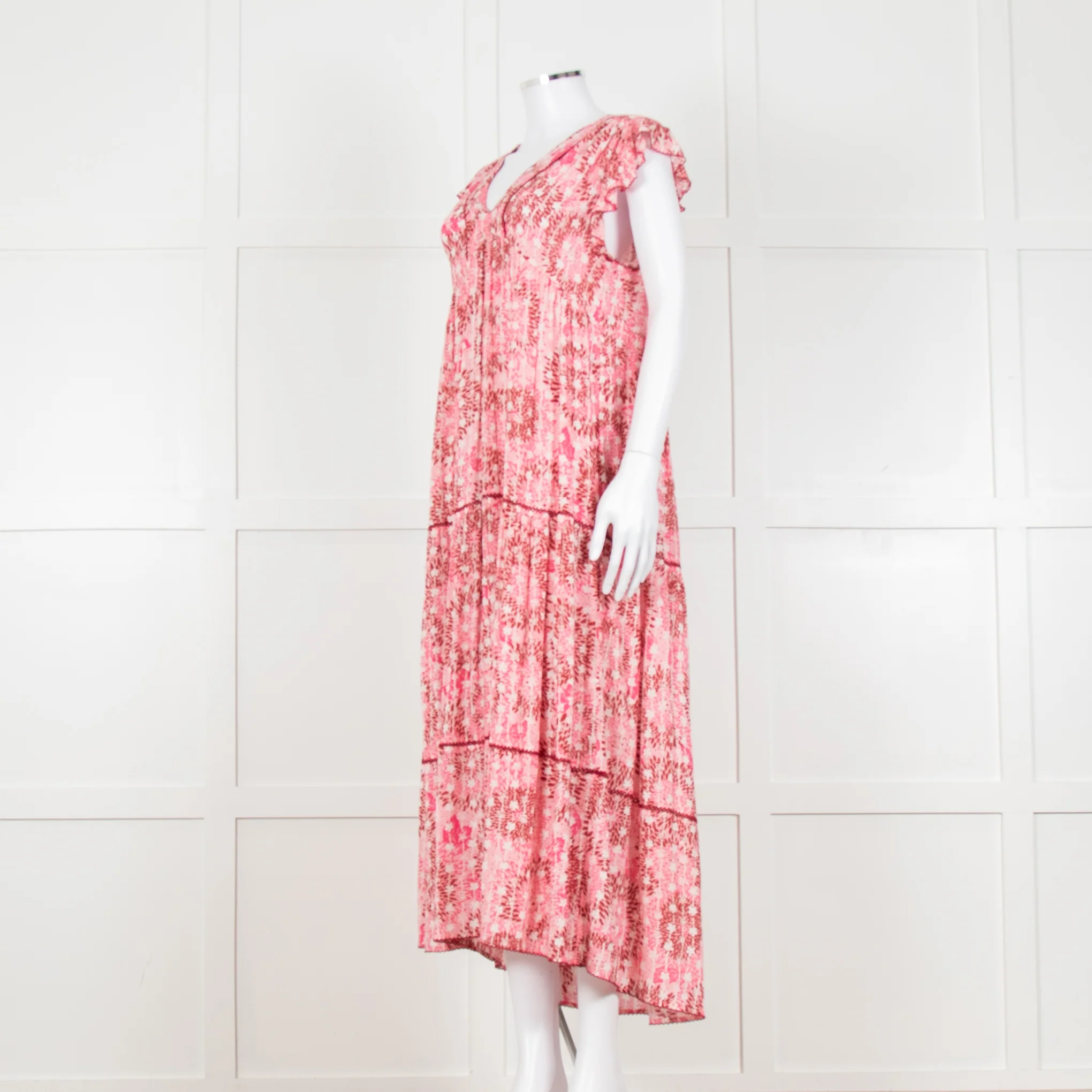 Poupette St Barth Pink Floral Print Tiered Dress - Image 8