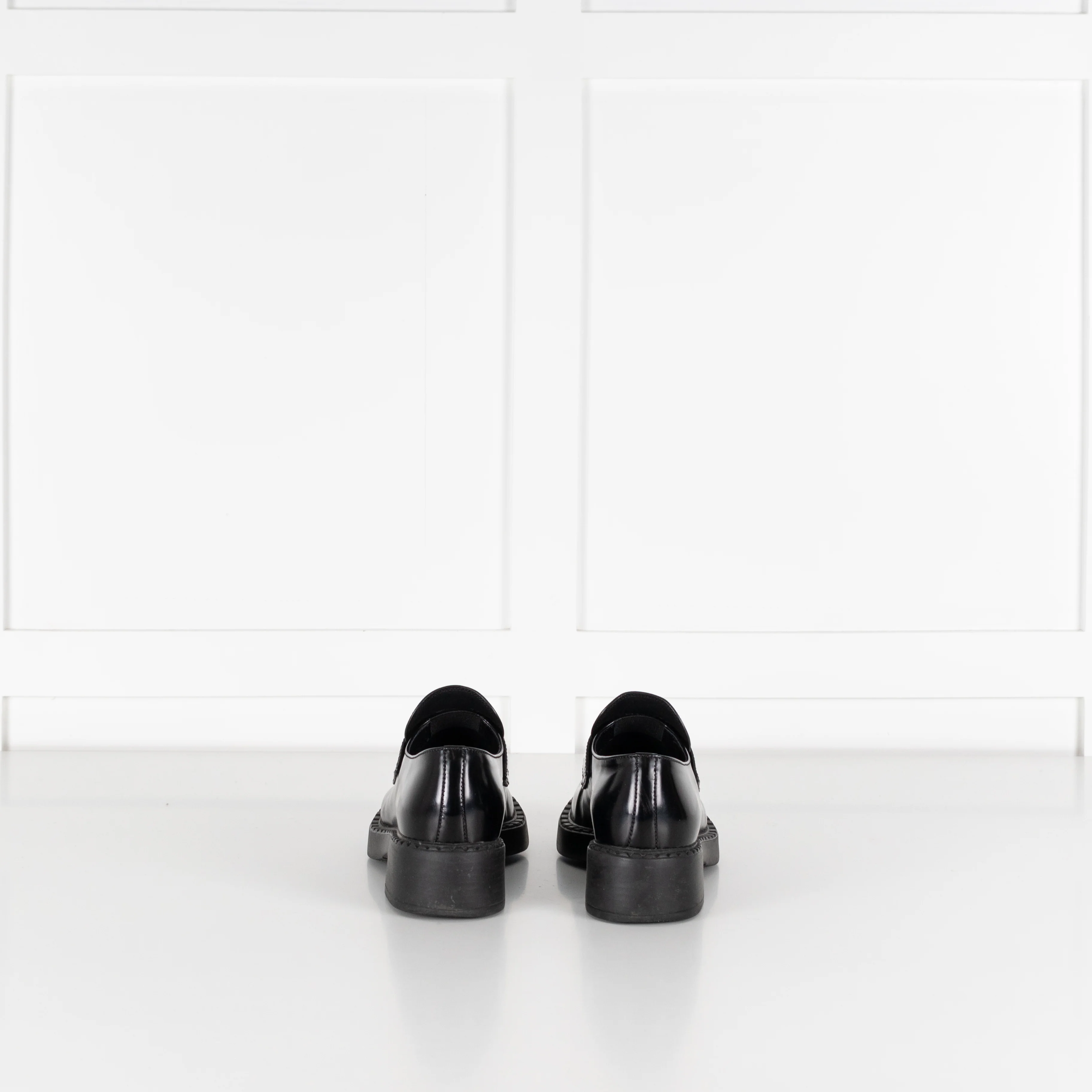 Prada Black Brushed Leather Logo Loafers - Image 5