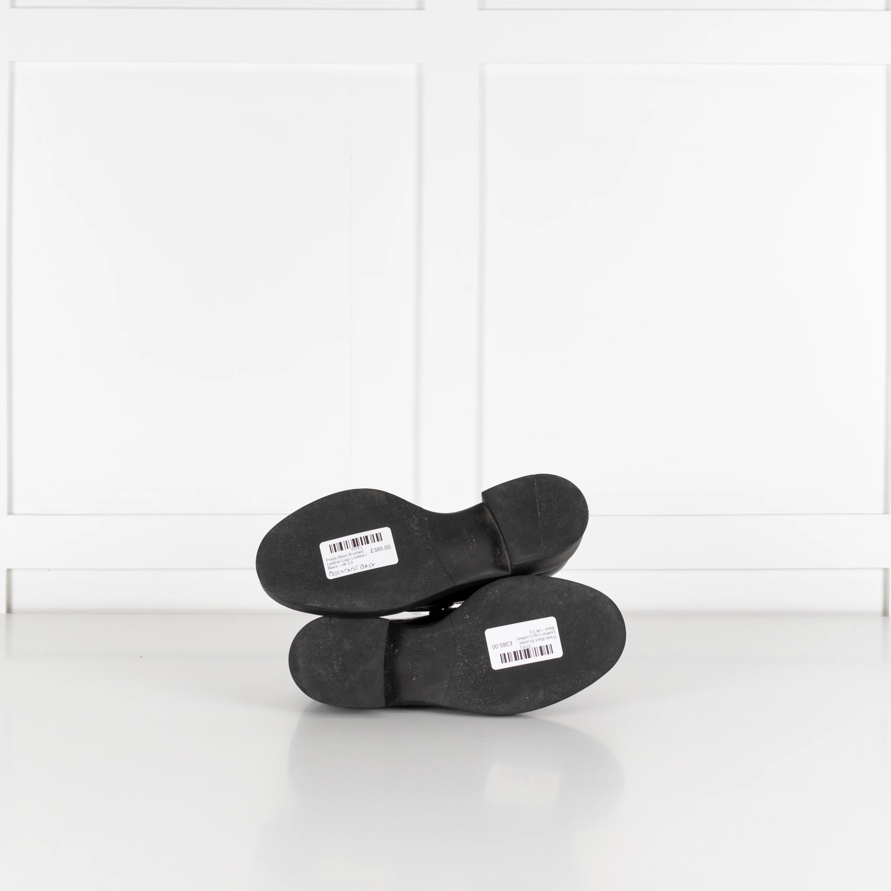 Prada Black Brushed Leather Logo Loafers - Image 8