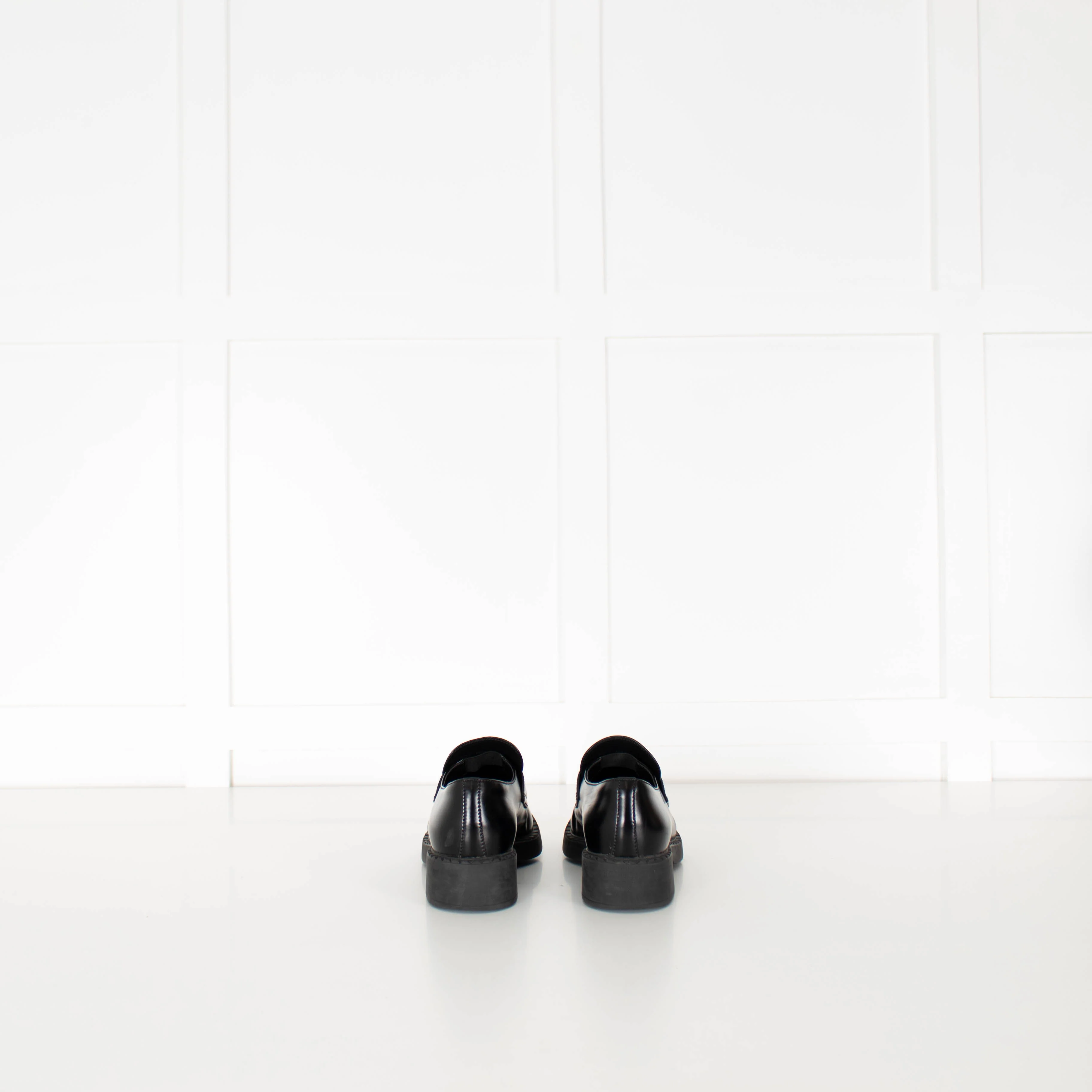 Prada Black Leather Logo Platform Loafers - Image 4