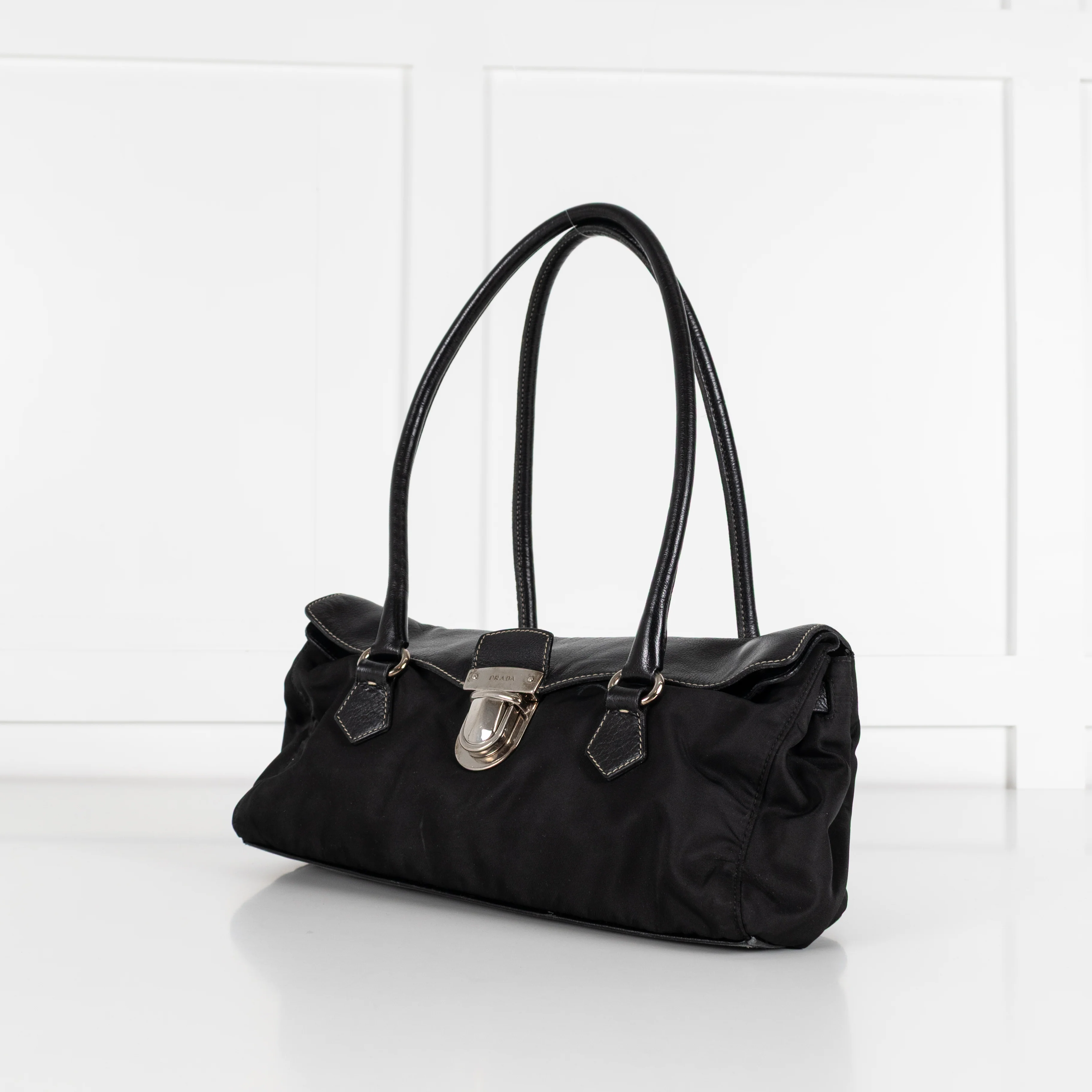 Prada Black Leather Nylon Vintage Shoulder Bag - Image 6