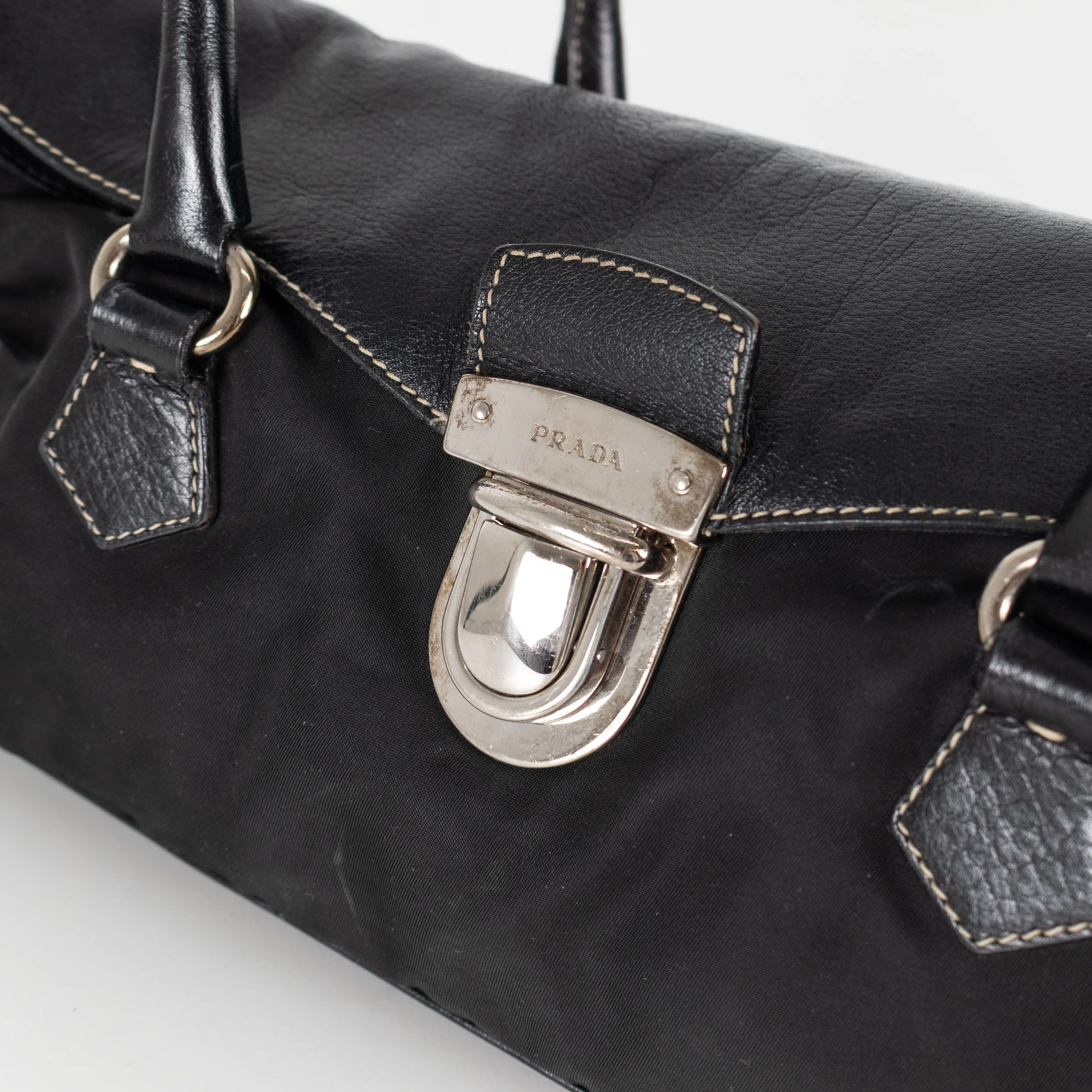 Prada Black Leather Nylon Vintage Shoulder Bag - Image 7