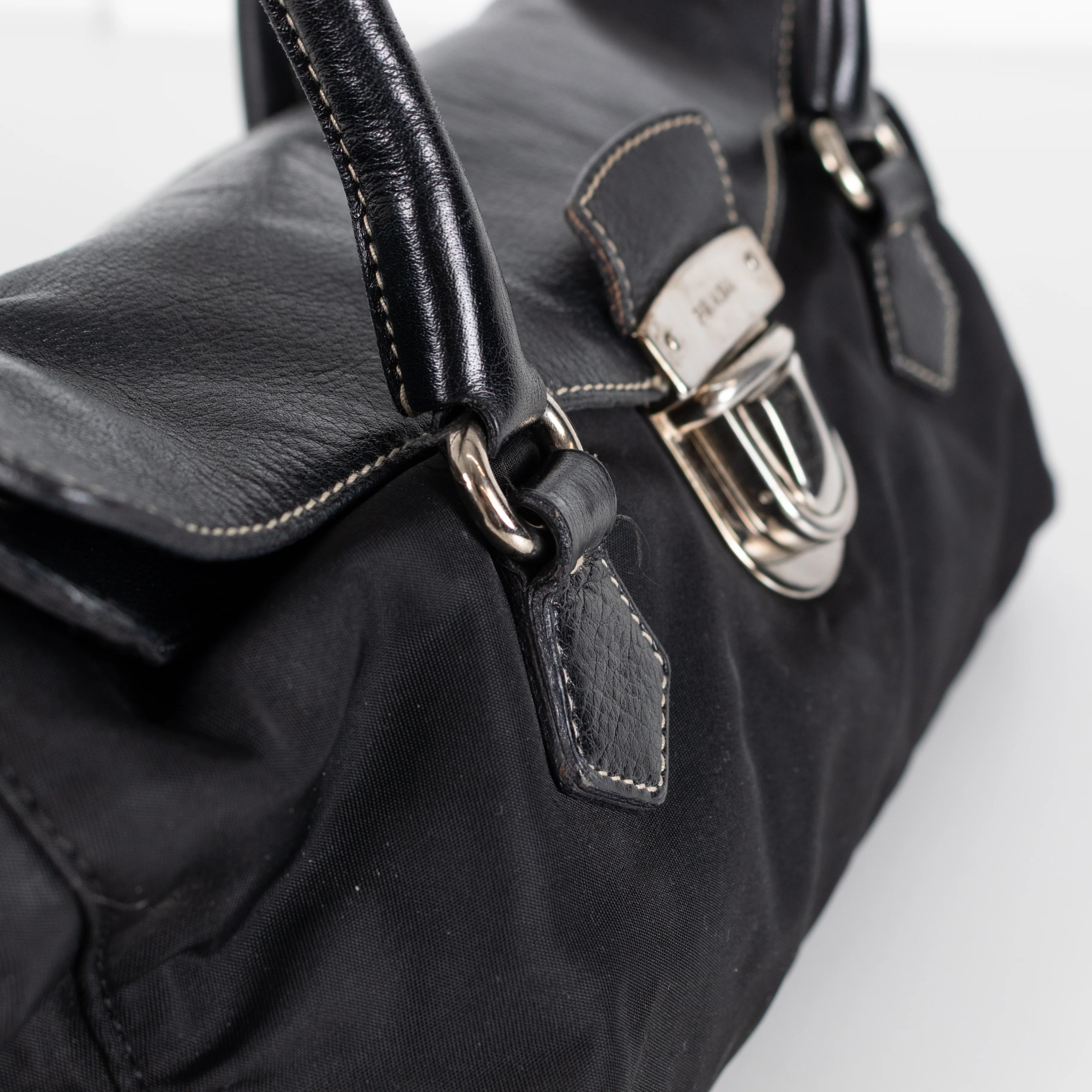 Prada Black Leather Nylon Vintage Shoulder Bag - Image 9