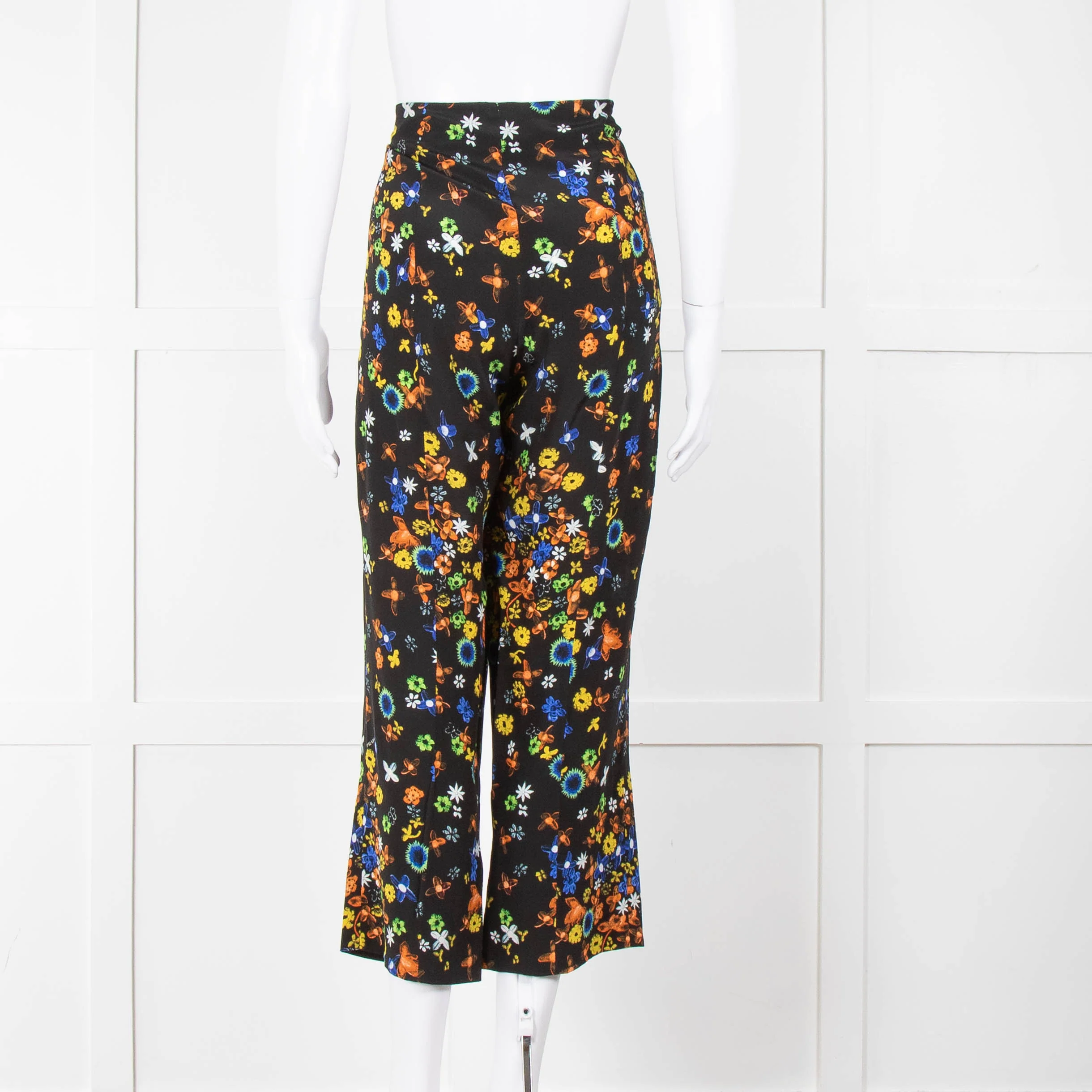 Prada Black Orange Yellow Floral Silk Trousers - Image 5