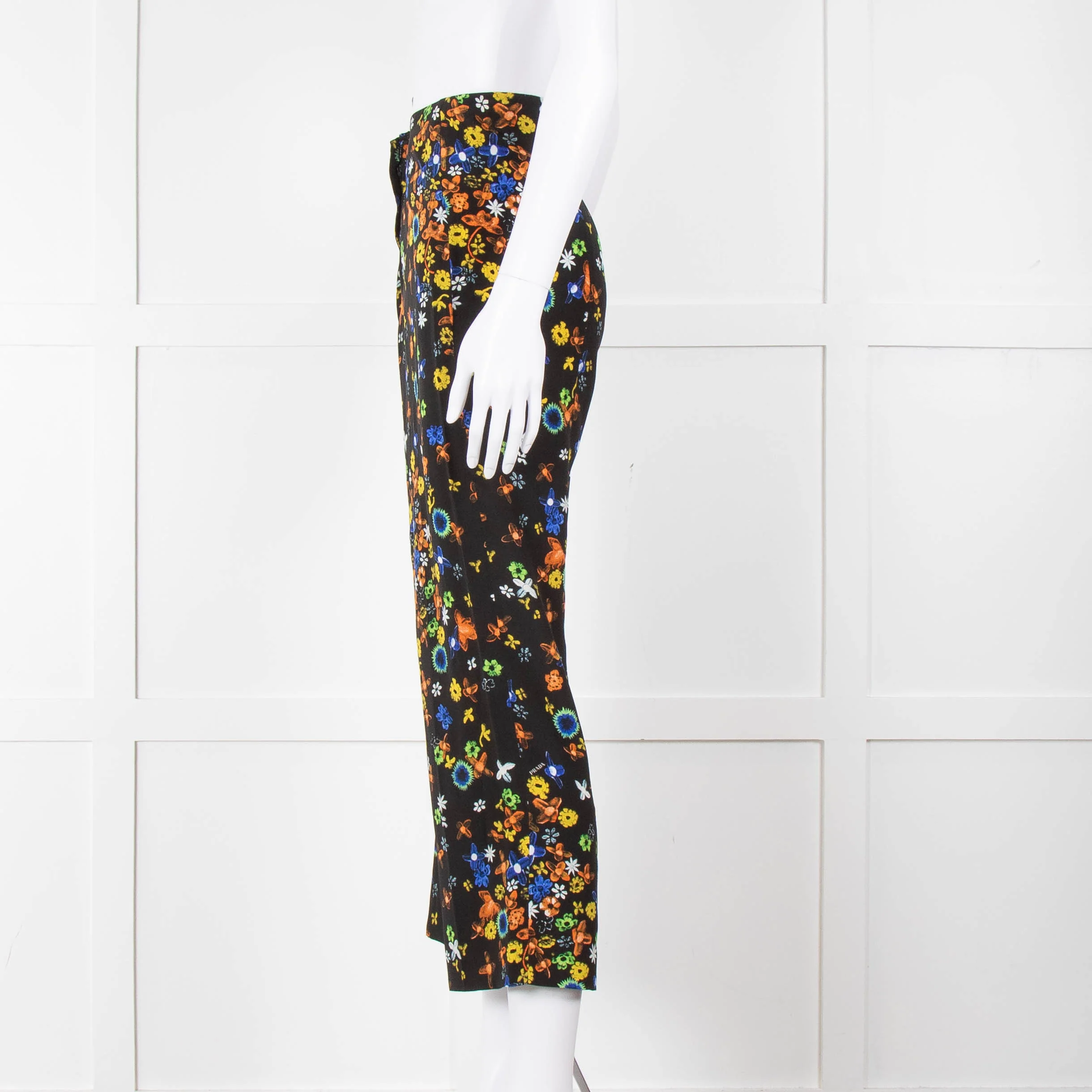 Prada Black Orange Yellow Floral Silk Trousers - Image 7
