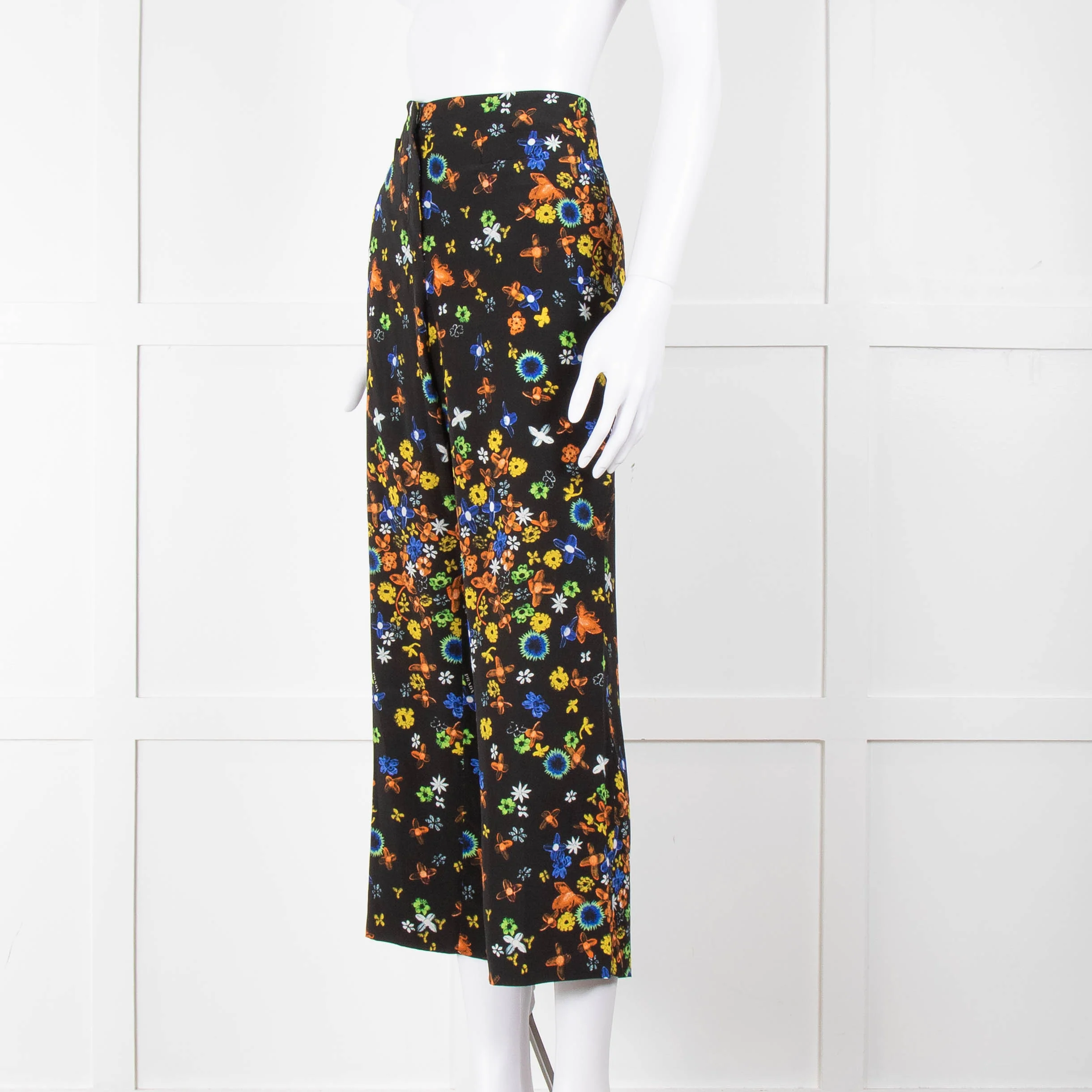 Prada Black Orange Yellow Floral Silk Trousers - Image 8