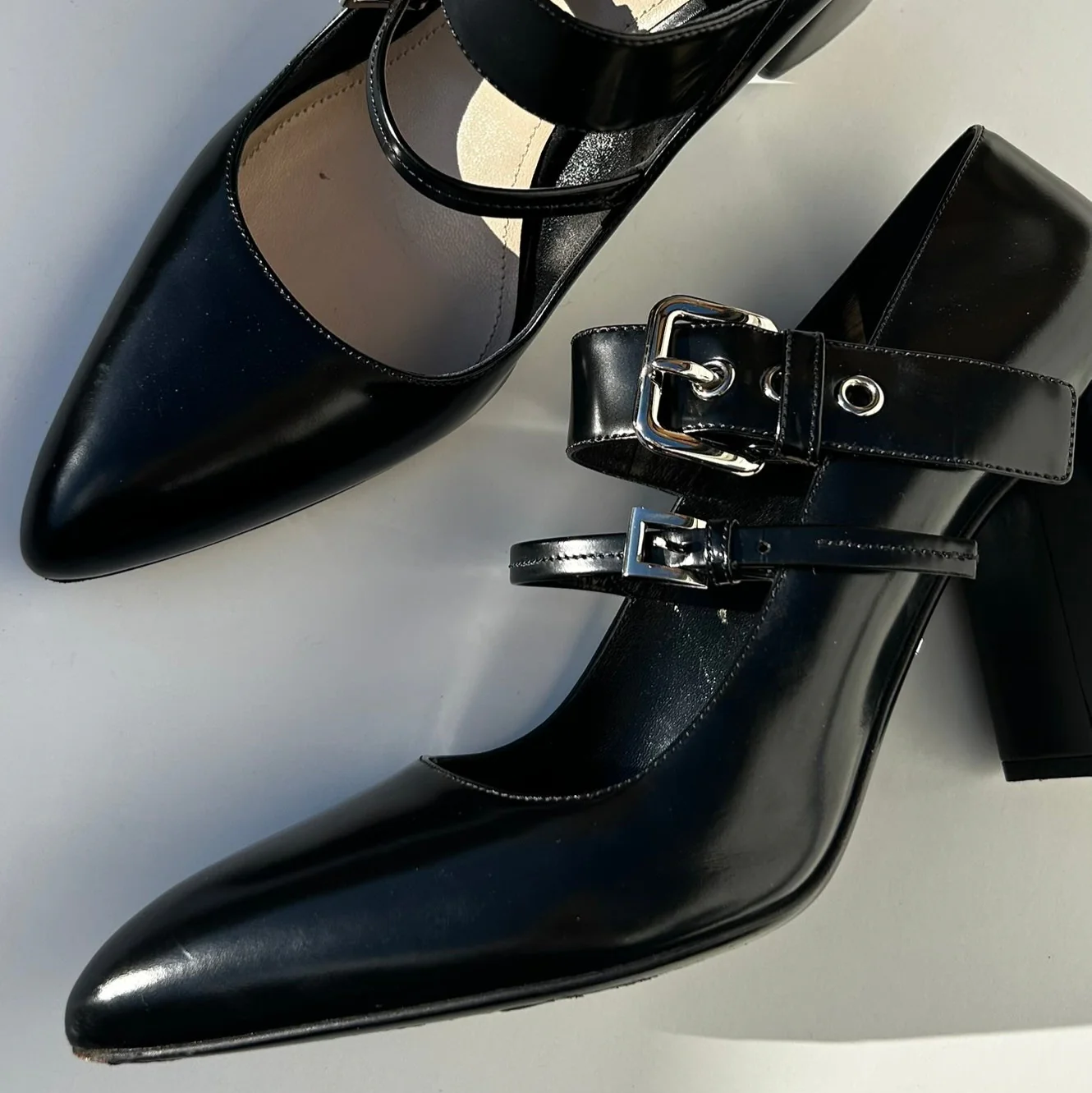 Prada Black Pointed Toe Buckle Up Mary Jane - Image 8