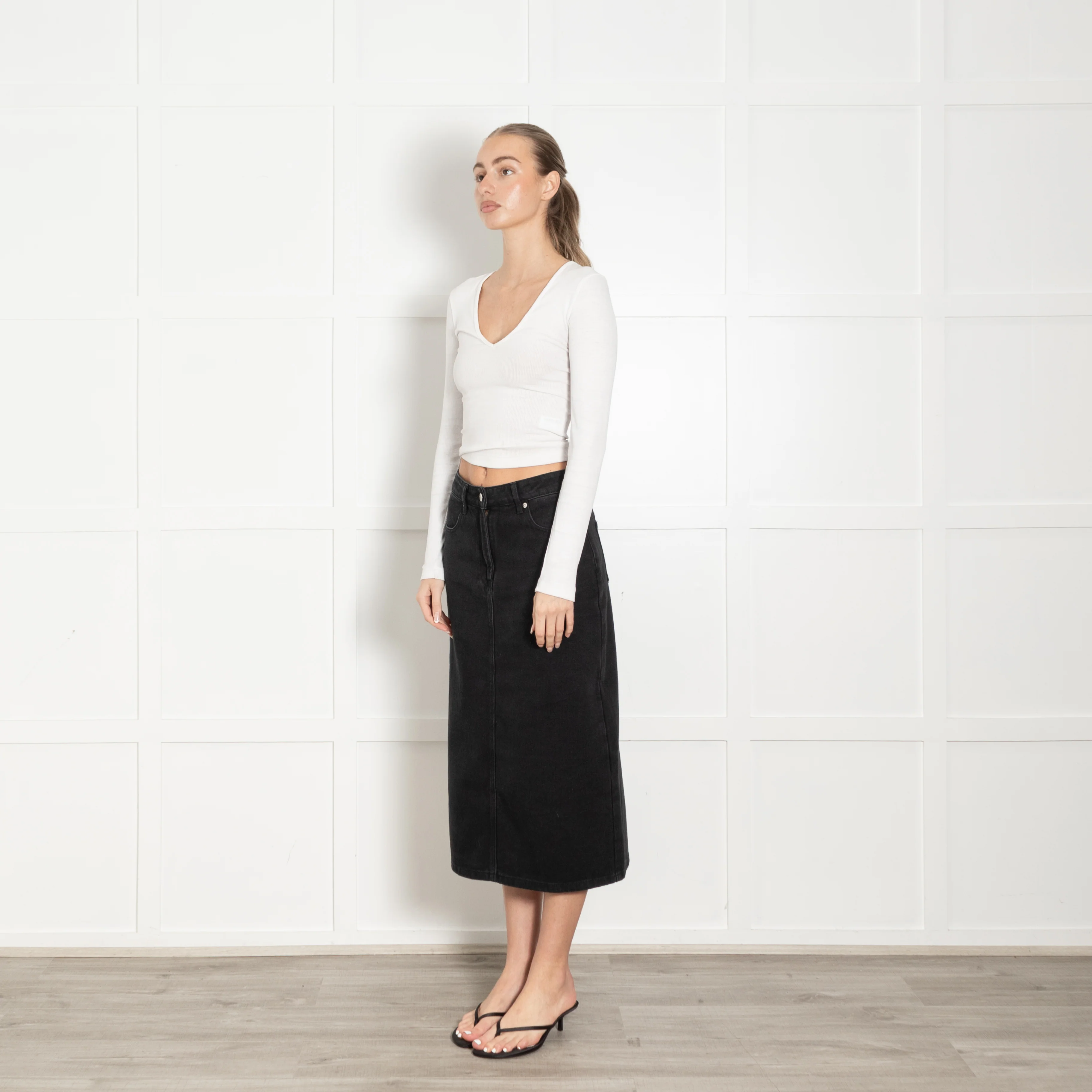 Prada Black Polyester Cotton Denim Long Skirt - Image 3