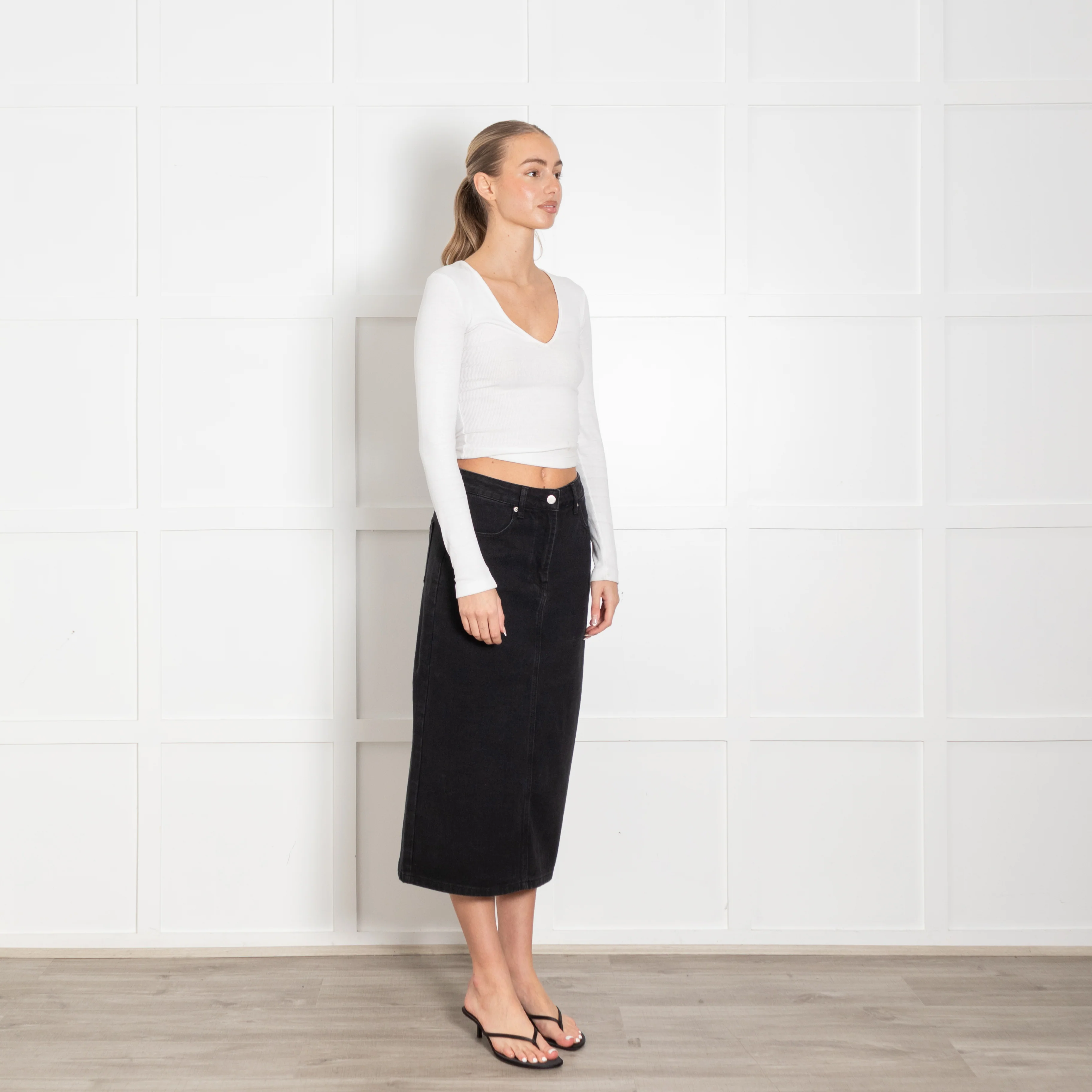 Prada Black Polyester Cotton Denim Long Skirt - Image 7