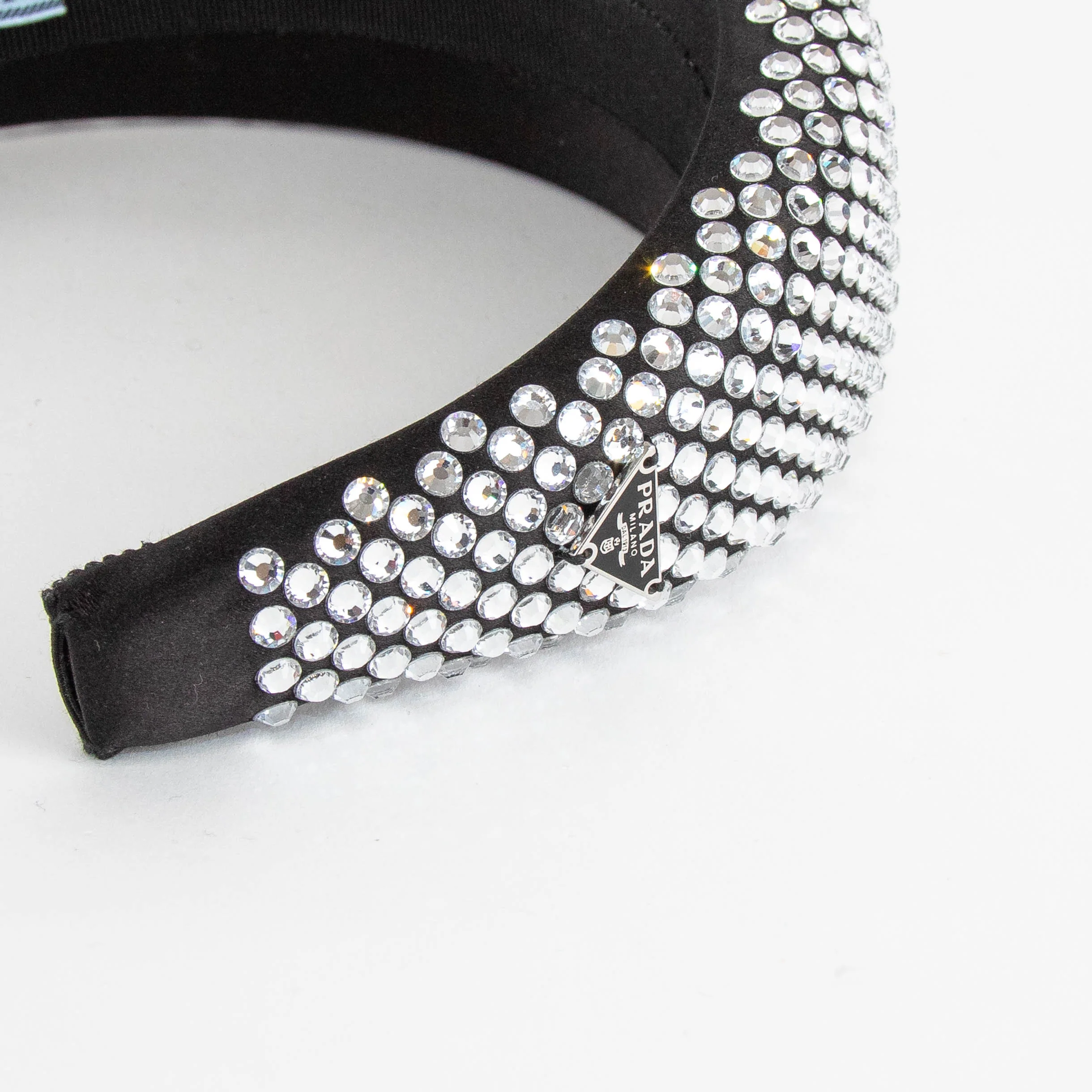 Prada Black Satin Crystal Embellished Headband - Image 4
