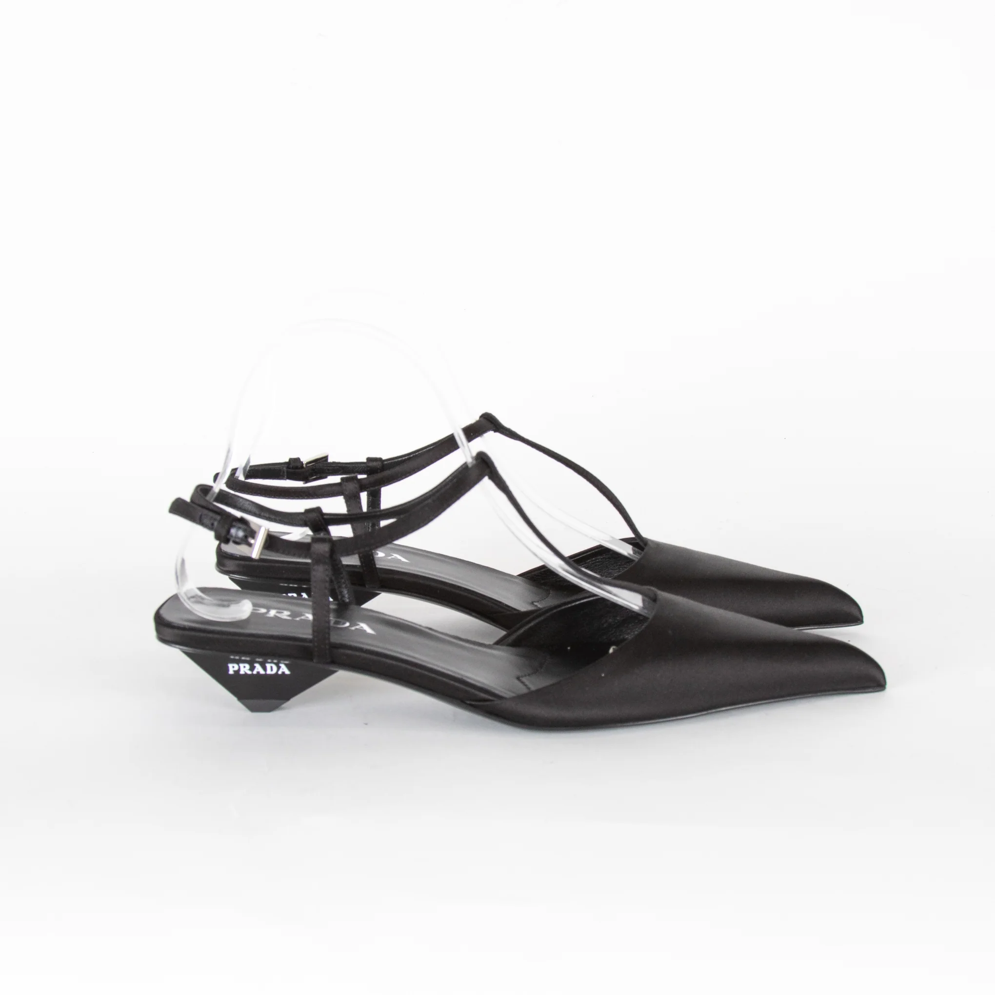 Prada Black Satin Logo Pointed-Toe Court Shoes - Image 7