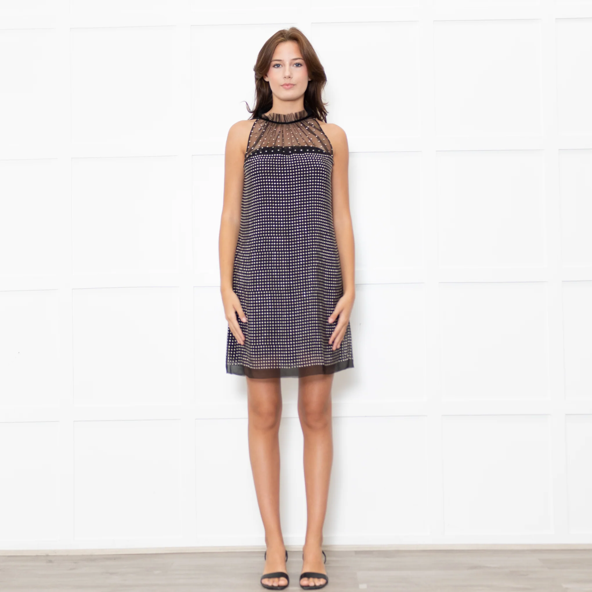 Prada Black Studded Net Sleeveless Dress With Slip