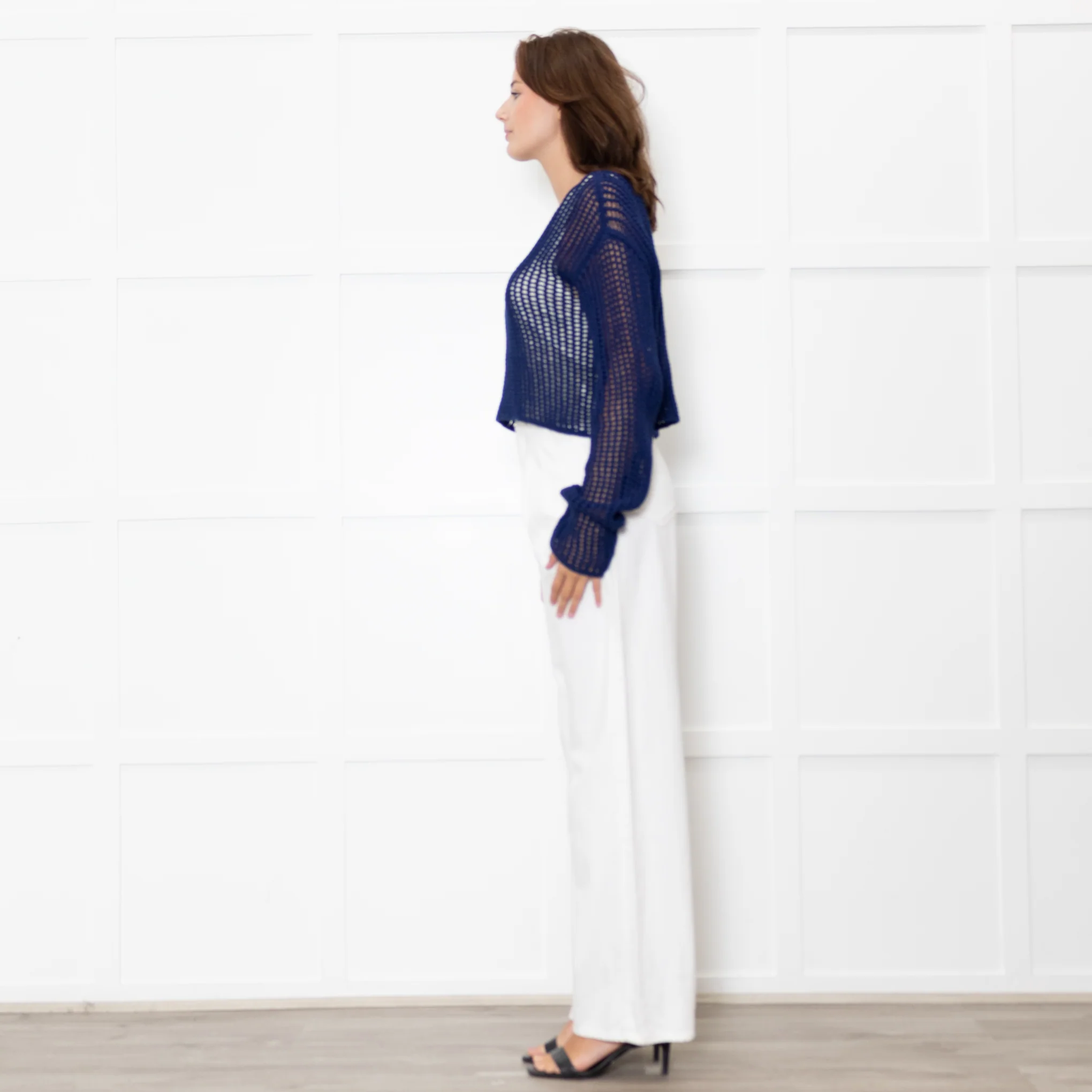 Prada Blue Crochet Knit Logo Long Sleeve Top - Image 4