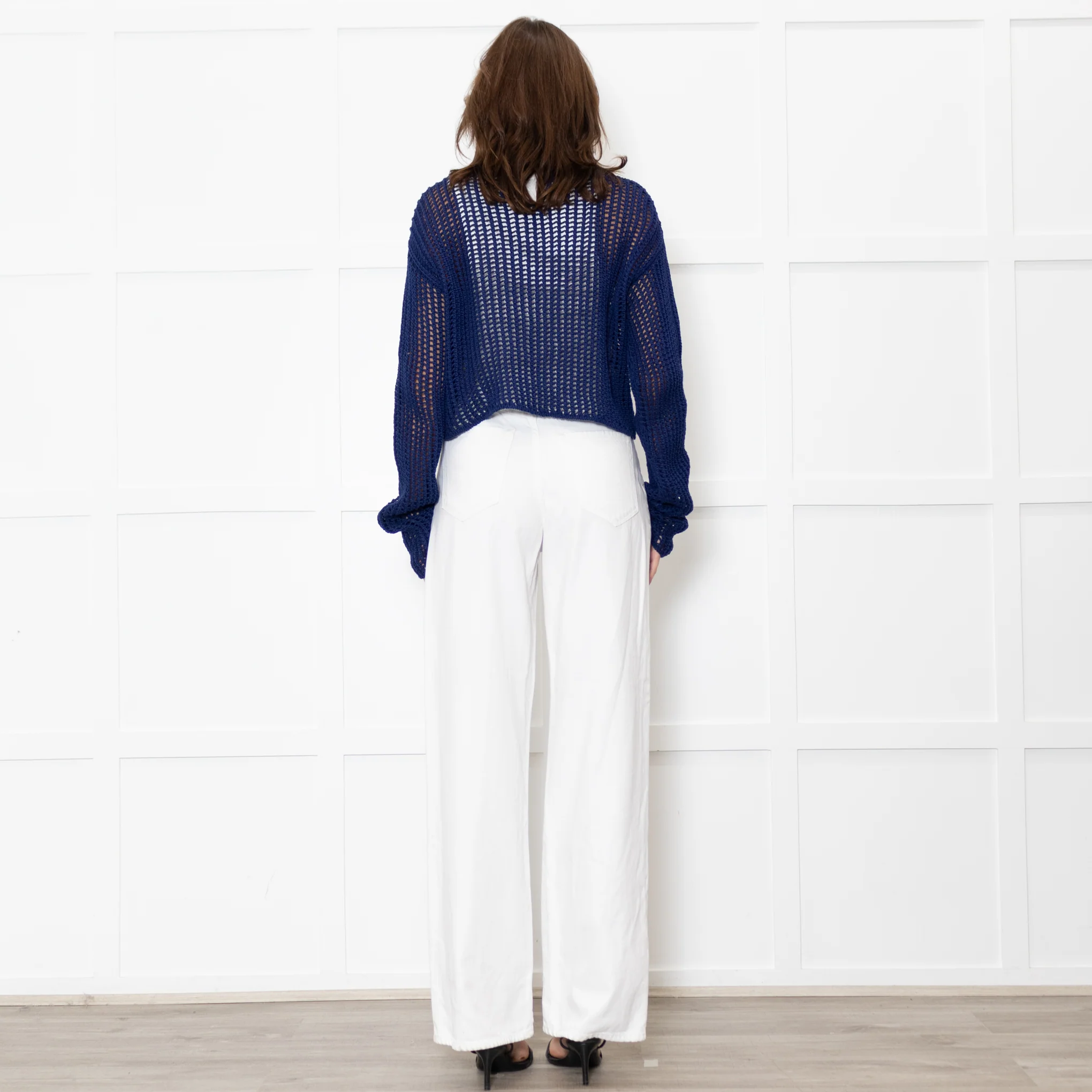 Prada Blue Crochet Knit Logo Long Sleeve Top - Image 5