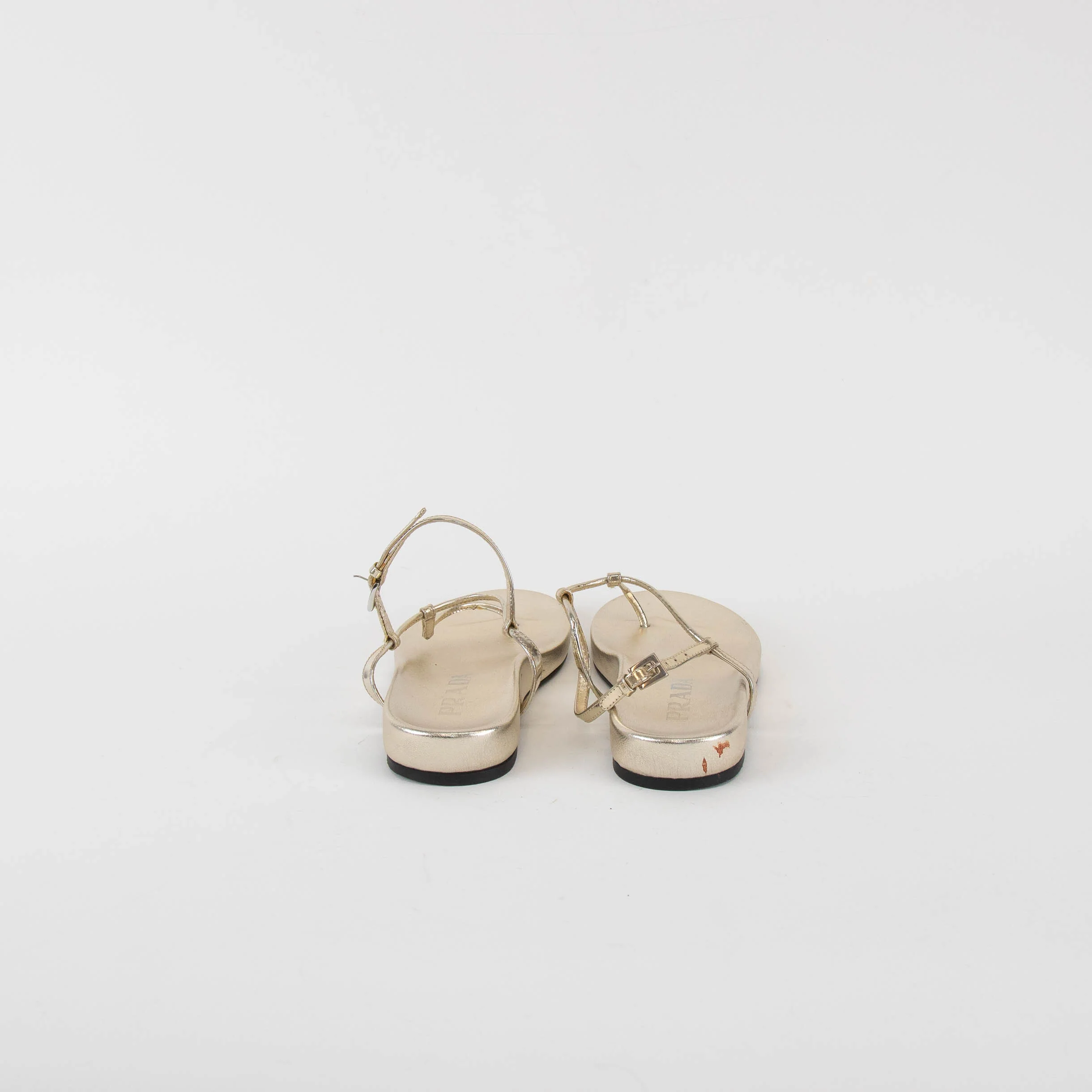 Prada Gold Metallic Flat Thong Sandal - Image 4