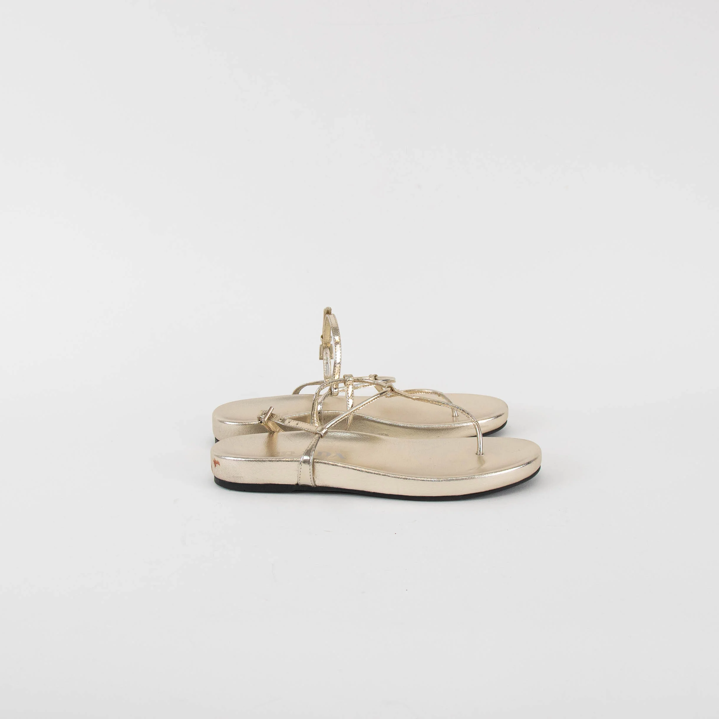 Prada Gold Metallic Flat Thong Sandal - Image 5