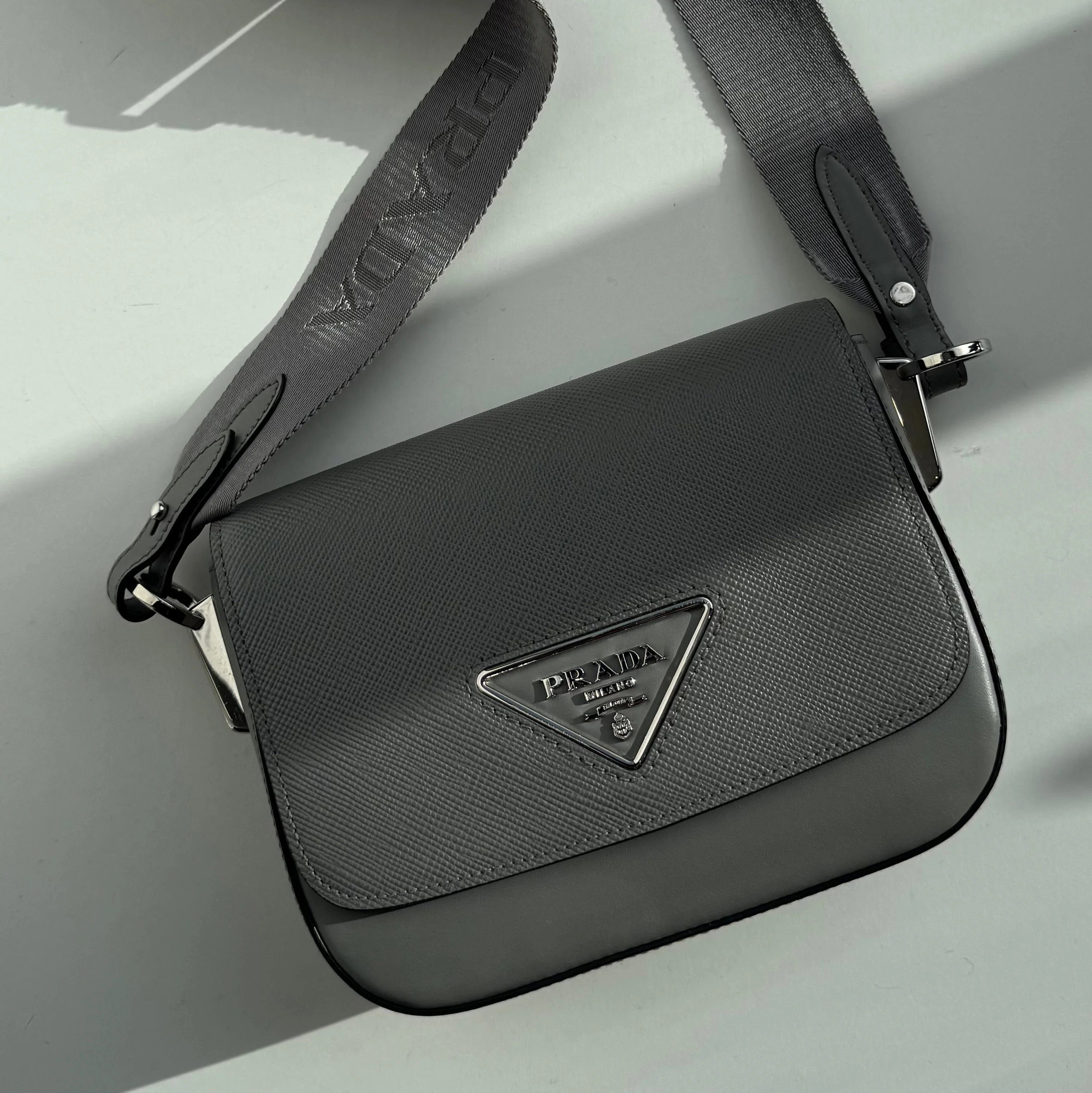 Prada Grey Saffiano Leather Identity Bag - Image 3