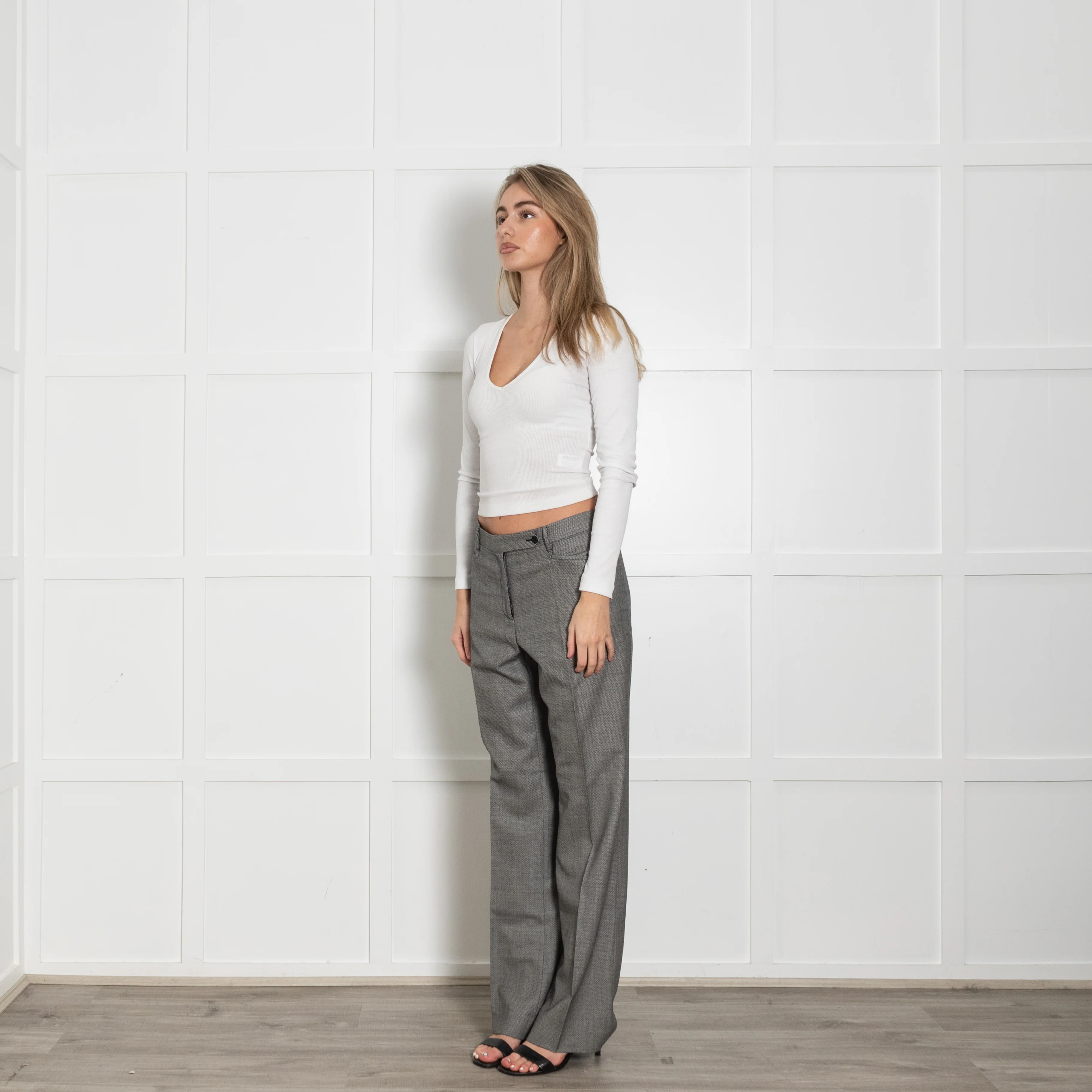 Prada Grey Virgin Wool Mohair Blend Trousers - Image 3