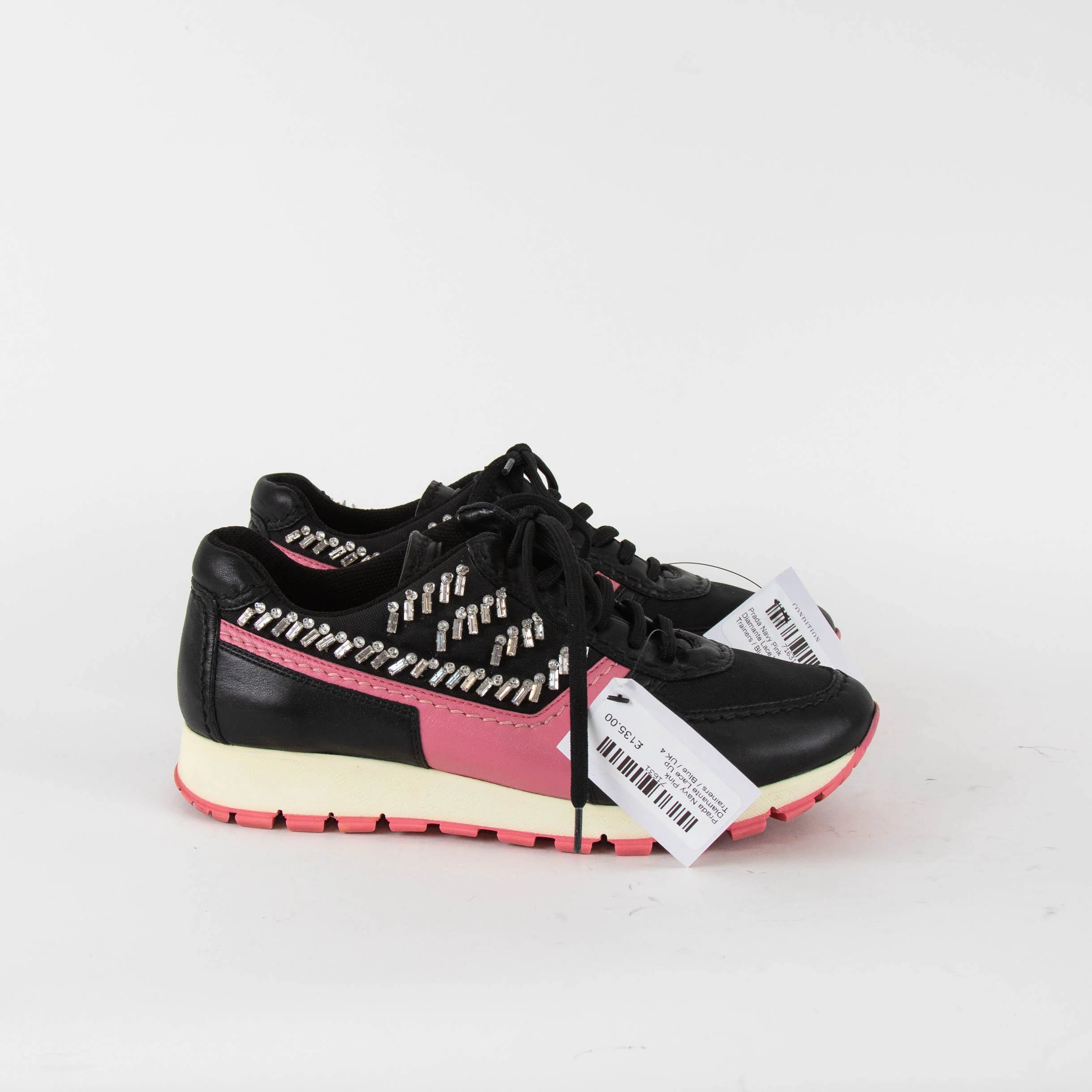Prada Black Pink Diamante Lace Up Trainers - Image 5