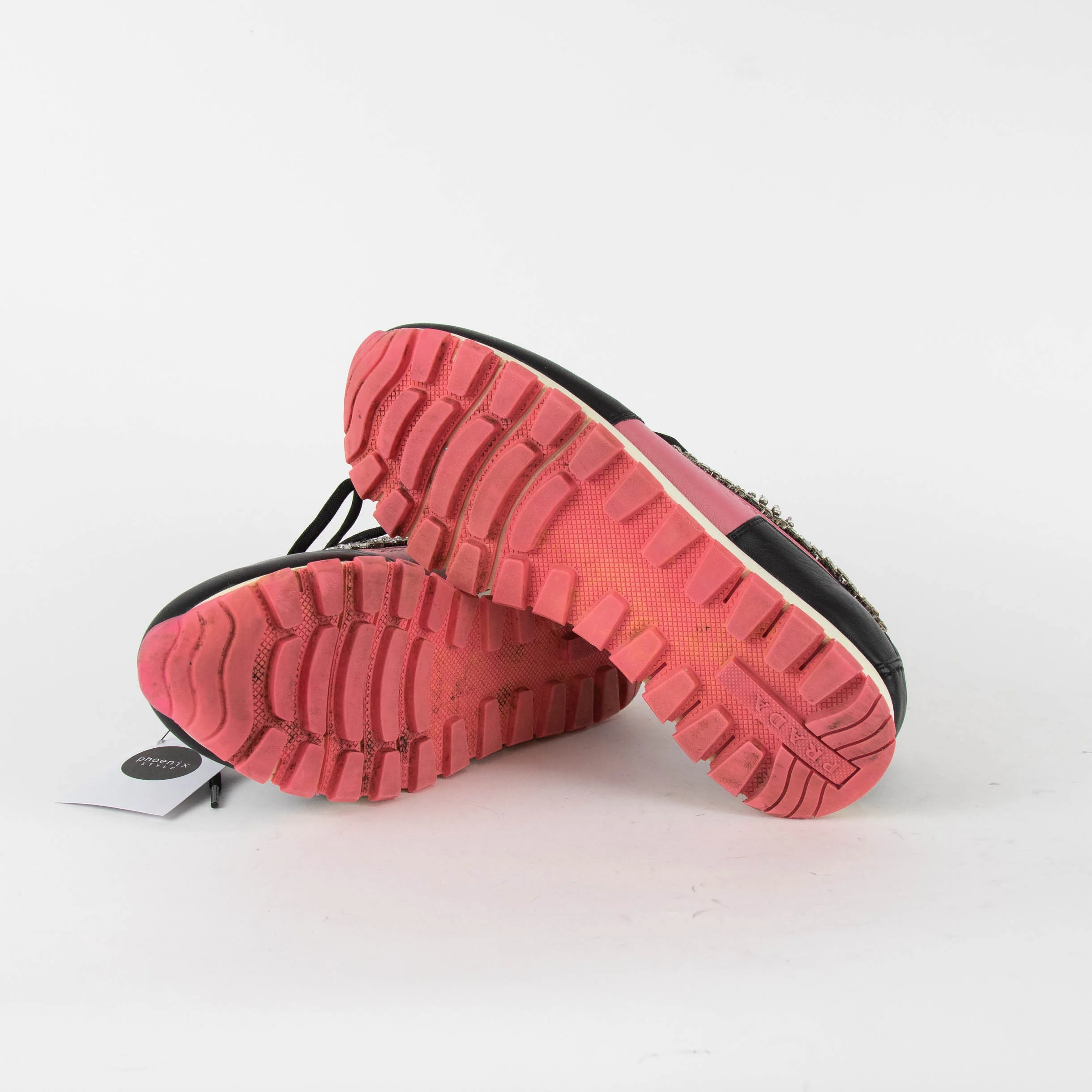 Prada Black Pink Diamante Lace Up Trainers - Image 6