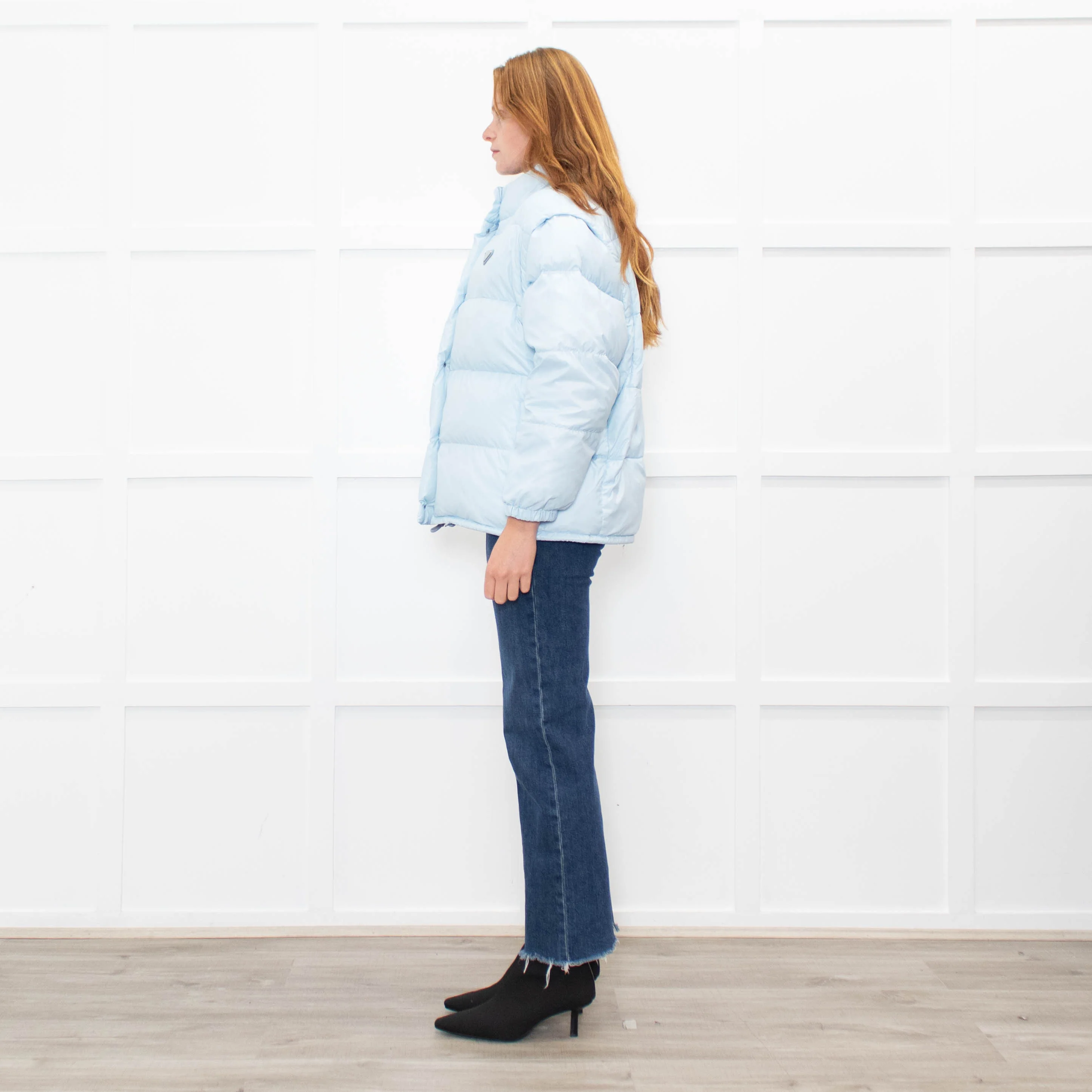 Prada Pale Blue Puffer Jacket with Zip Off Sleeves - Image 4