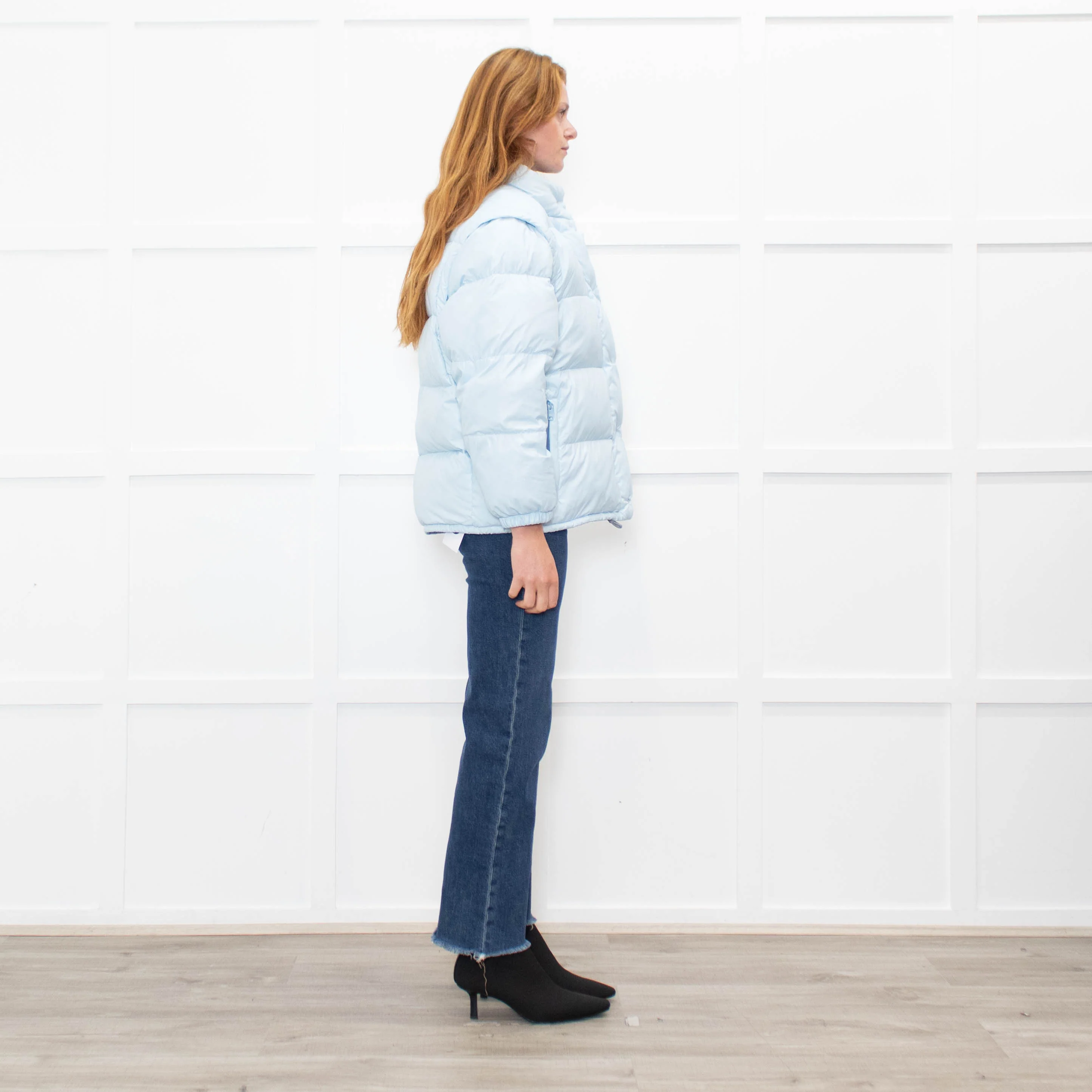 Prada Pale Blue Puffer Jacket with Zip Off Sleeves - Image 6