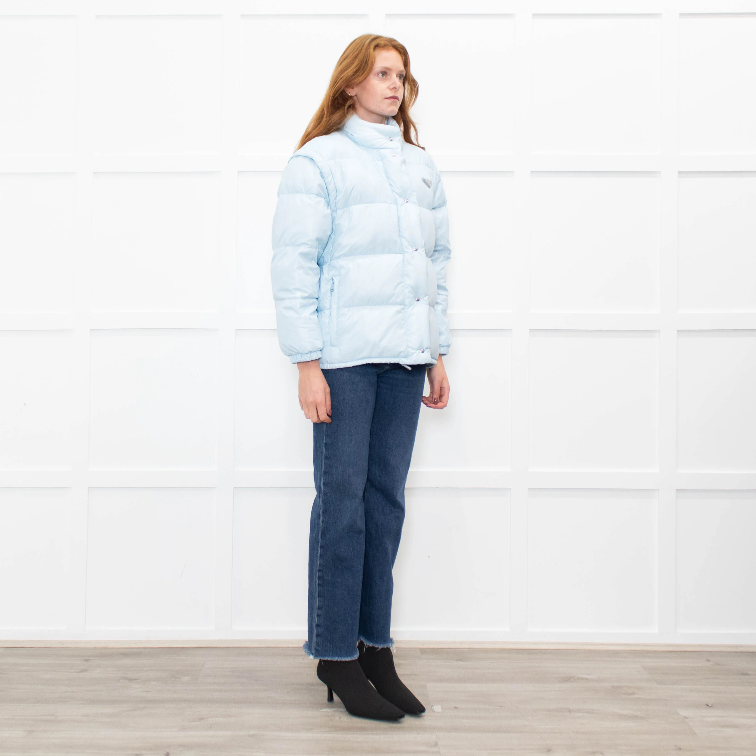 Prada Pale Blue Puffer Jacket with Zip Off Sleeves - Image 7