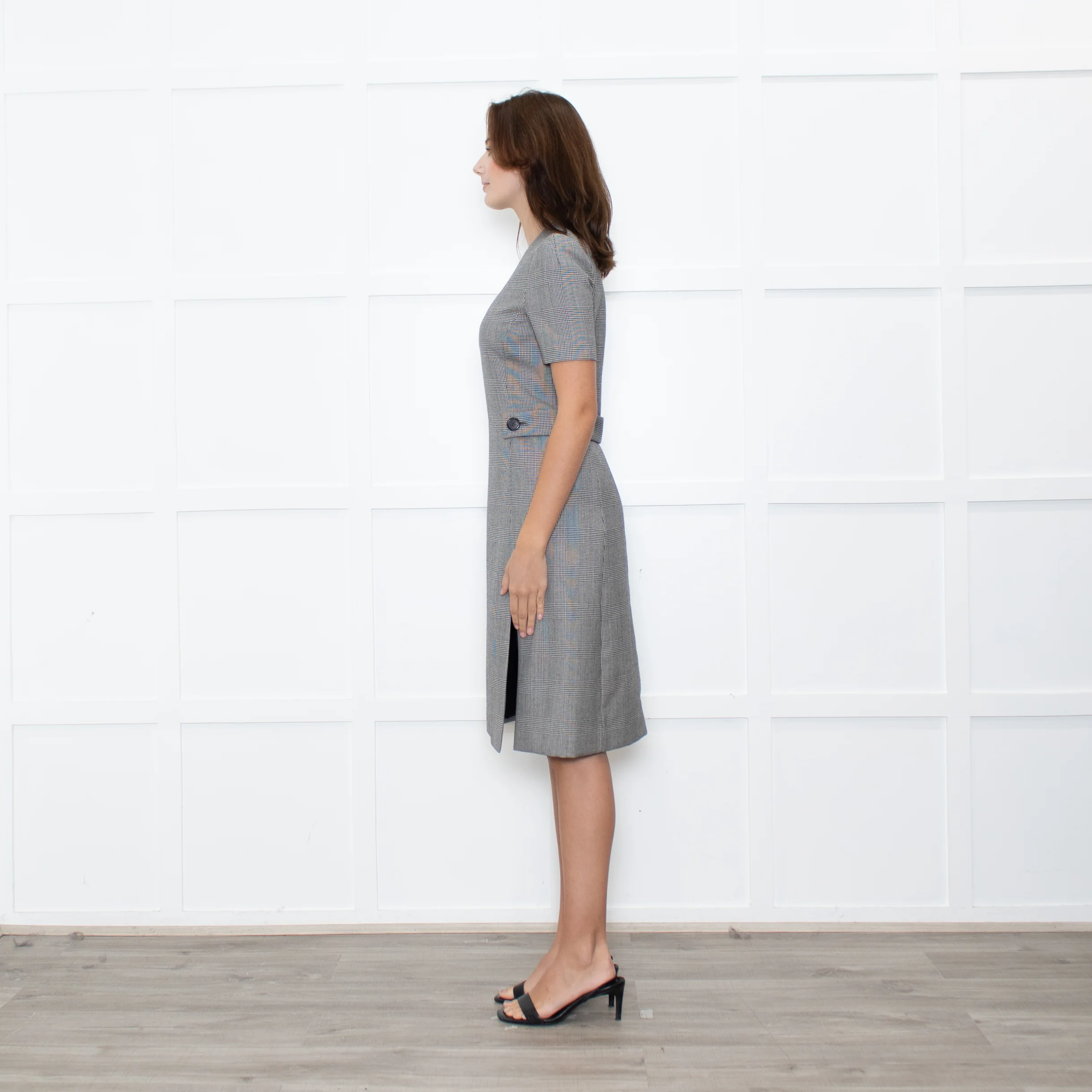 Prada Prince of Wales Check Short Sleeve Dress With Front Belt Detail - Image 4