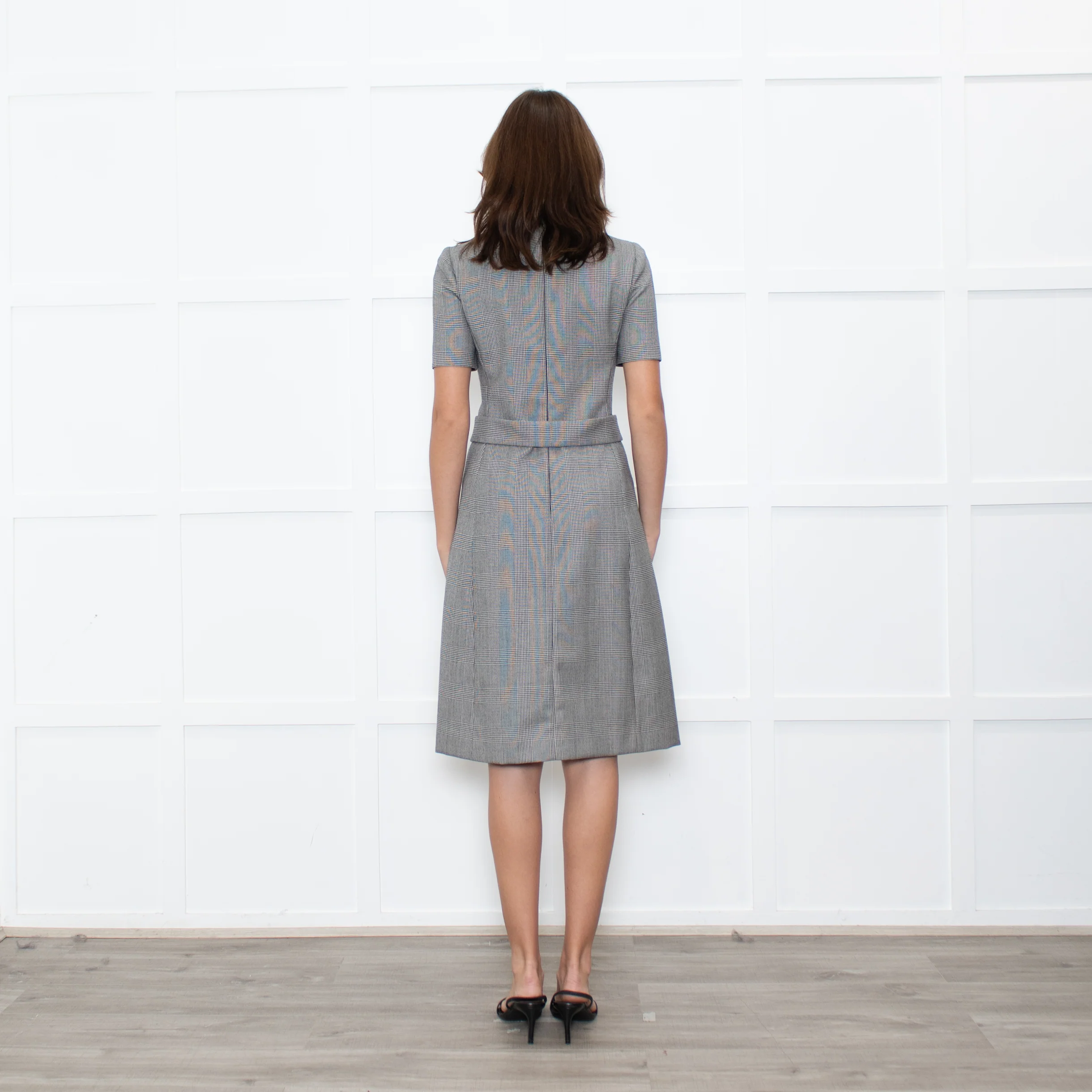 Prada Prince of Wales Check Short Sleeve Dress With Front Belt Detail - Image 5