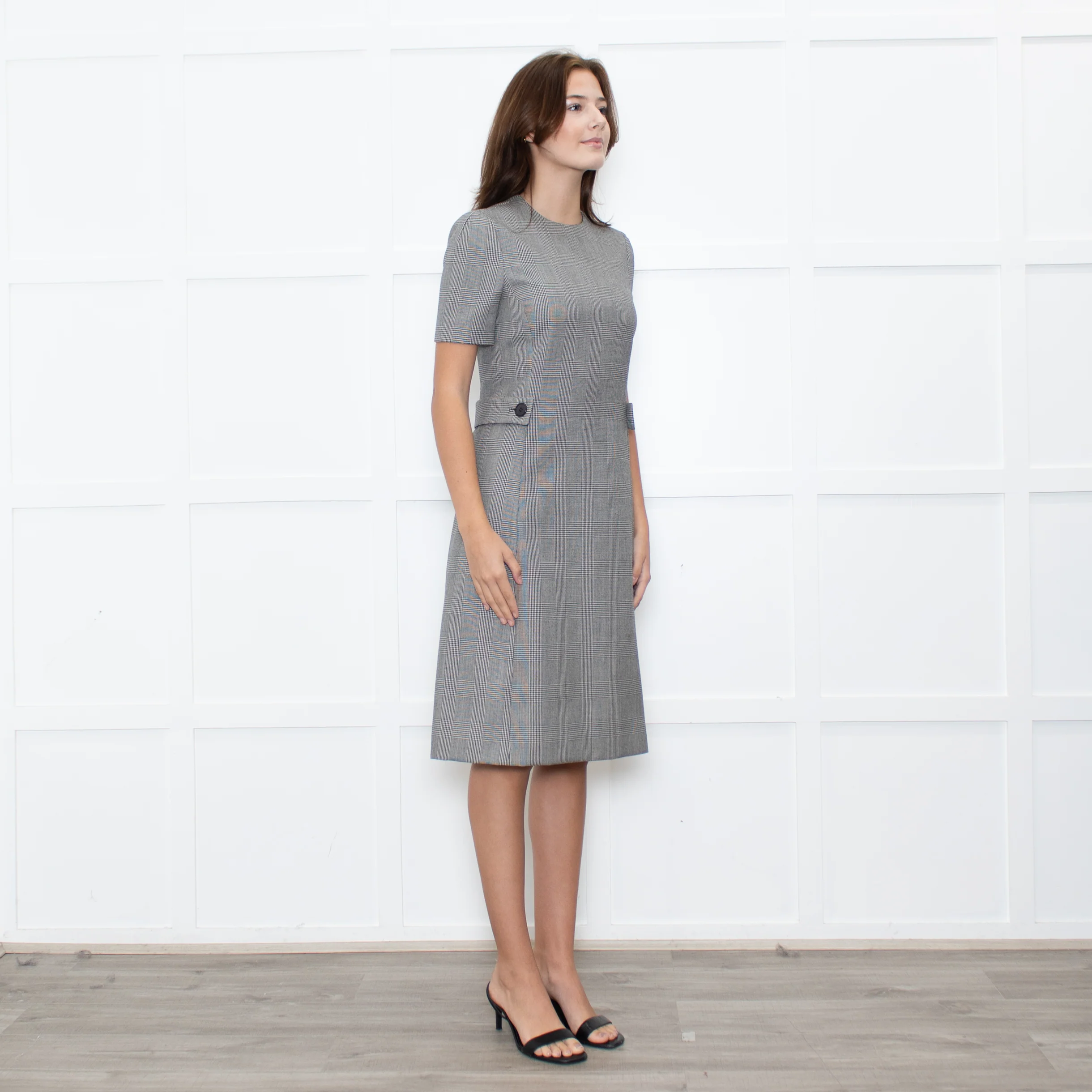 Prada Prince of Wales Check Short Sleeve Dress With Front Belt Detail - Image 7