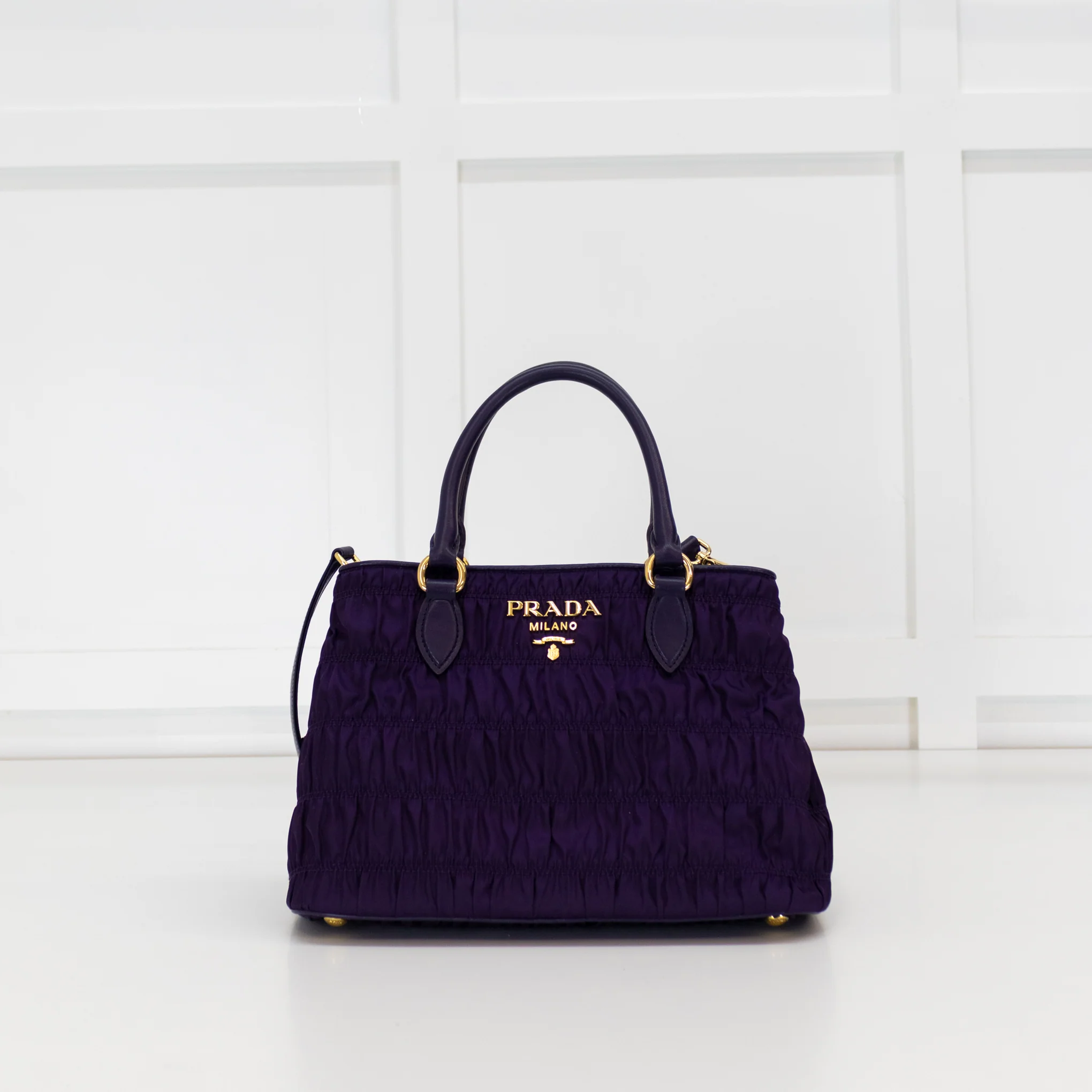Prada Purple Nylon Gaufre Handbag with Long Strap - Image 2