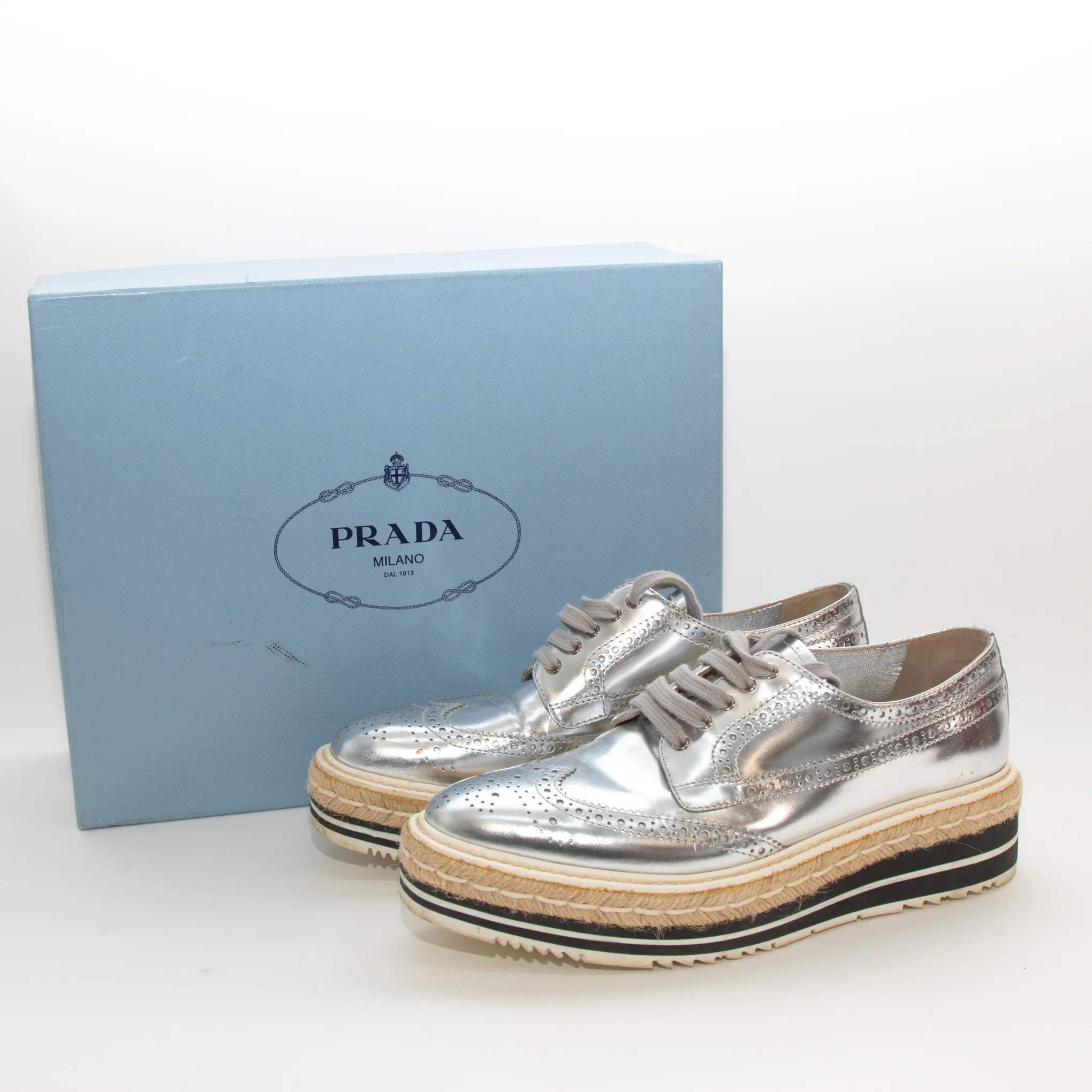 Prada Silver Donna Espadrille Brogue - Image 2