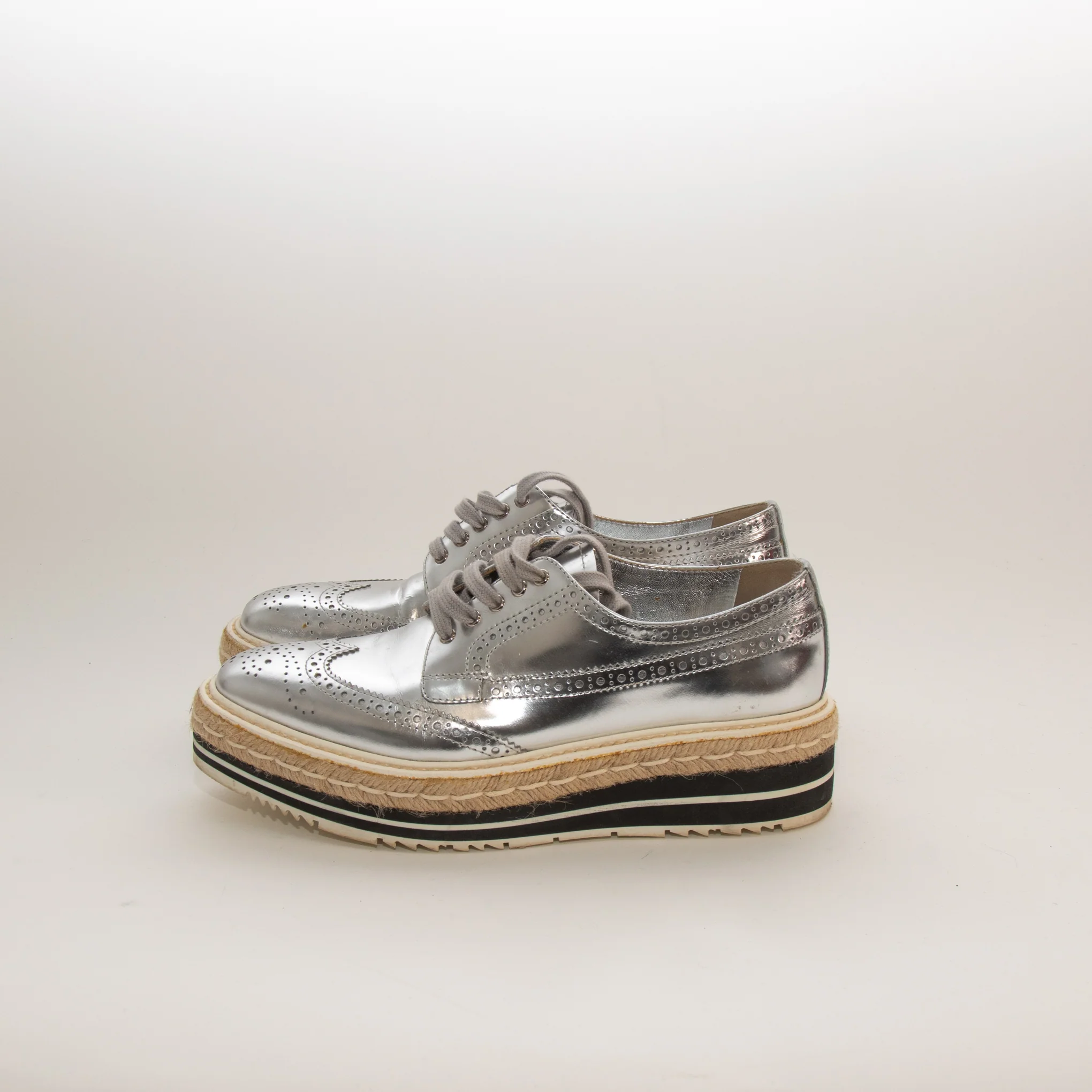 Prada Silver Donna Espadrille Brogue - Image 4
