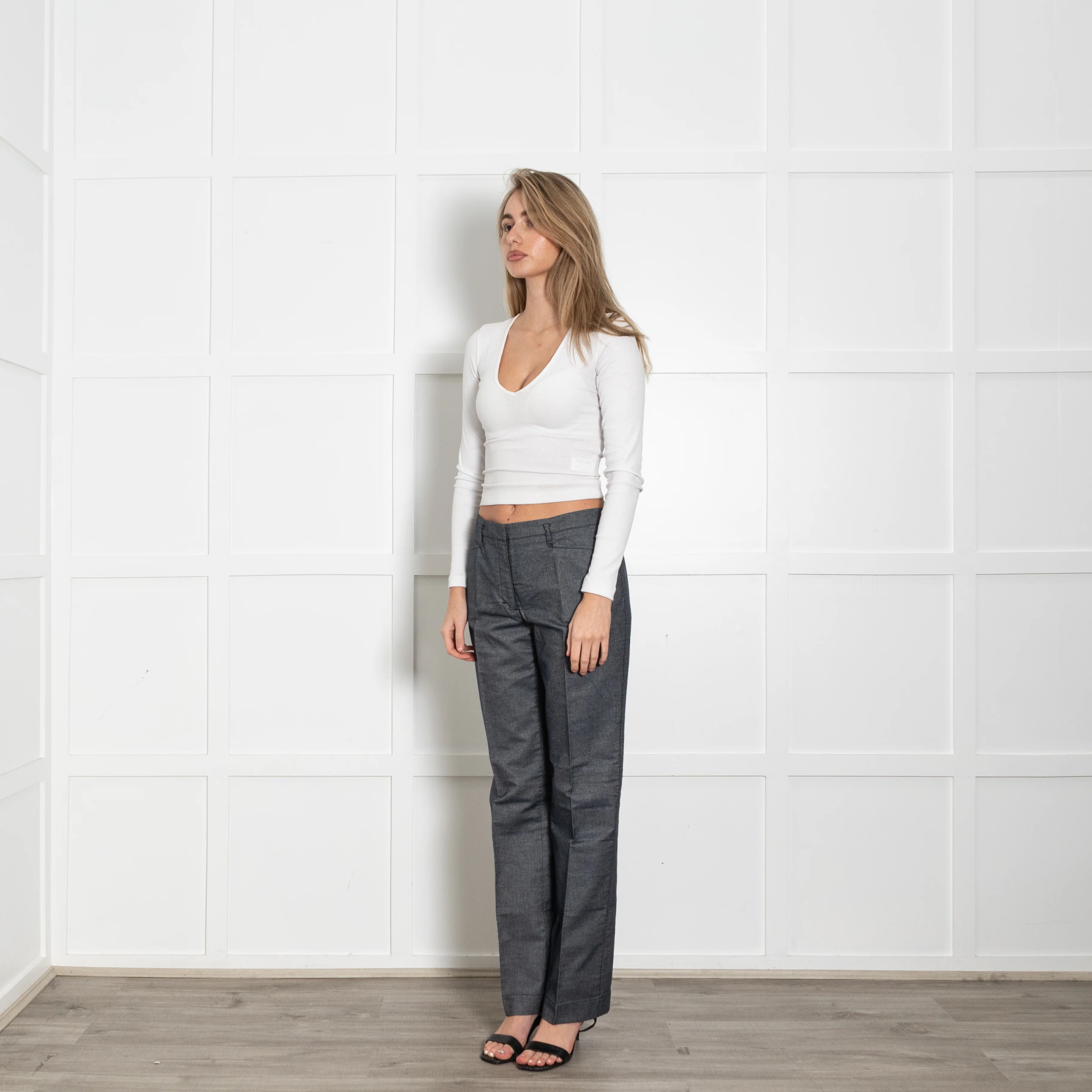 Prada Sport Blue White Mélange Cotton Trousers - Image 3