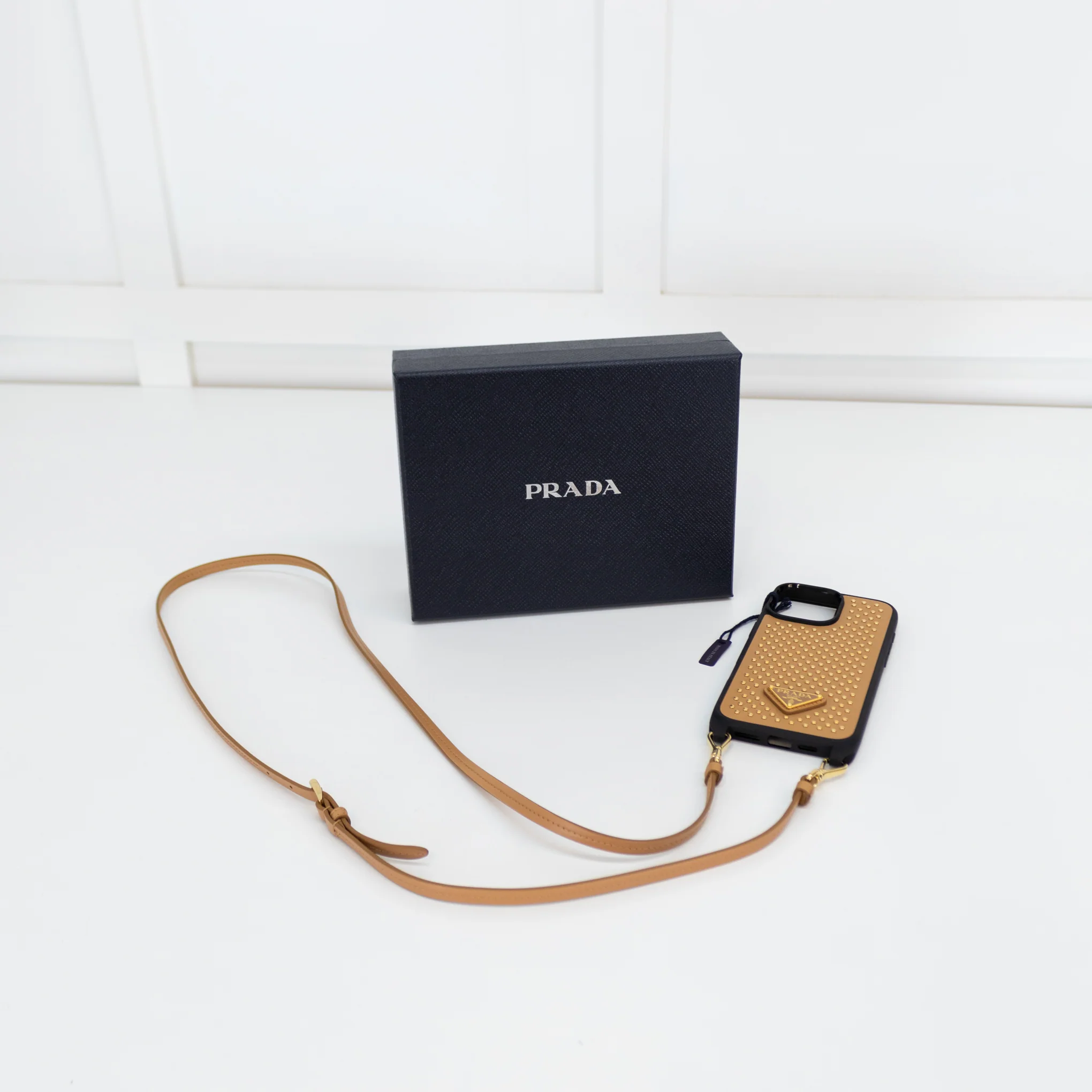 Prada Tan Leather Studded 16 Pro Max iPhone Case - Image 2