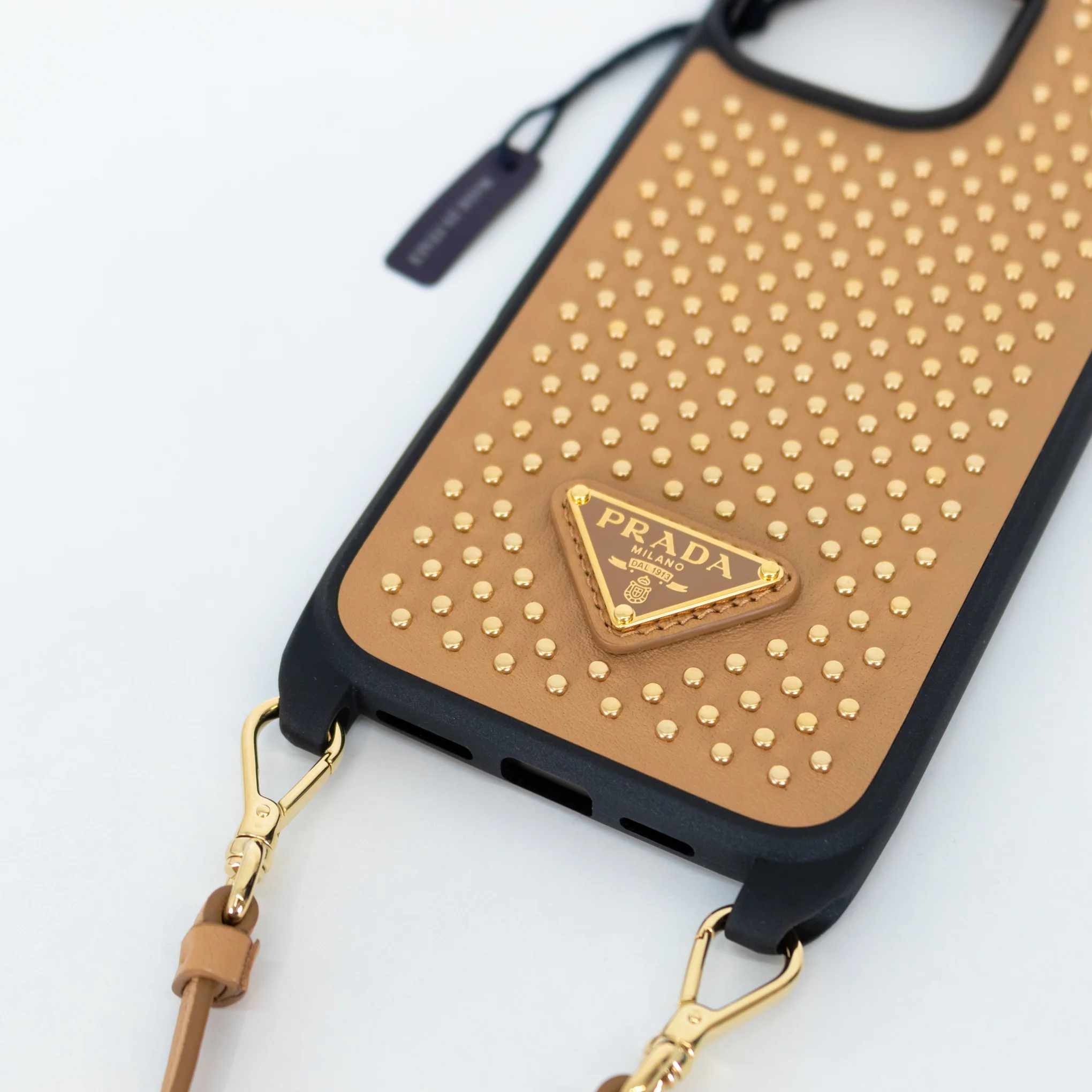 Prada Tan Leather Studded 16 Pro Max iPhone Case - Image 3