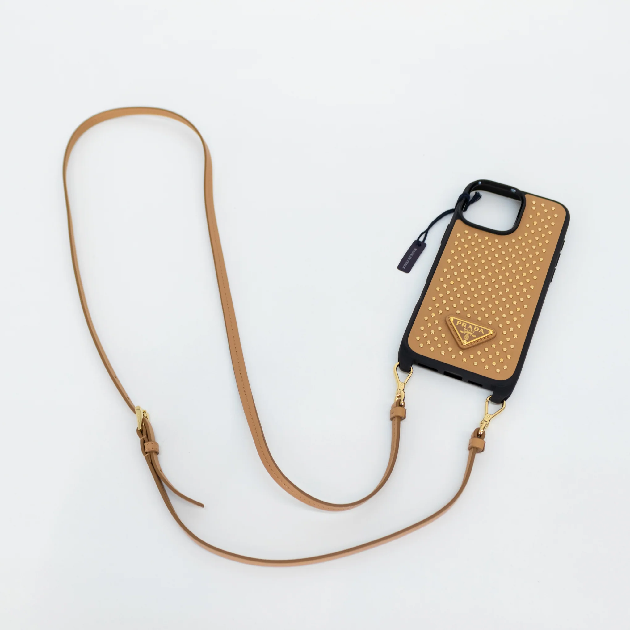 Prada Tan Leather Studded 16 Pro Max iPhone Case - Image 4