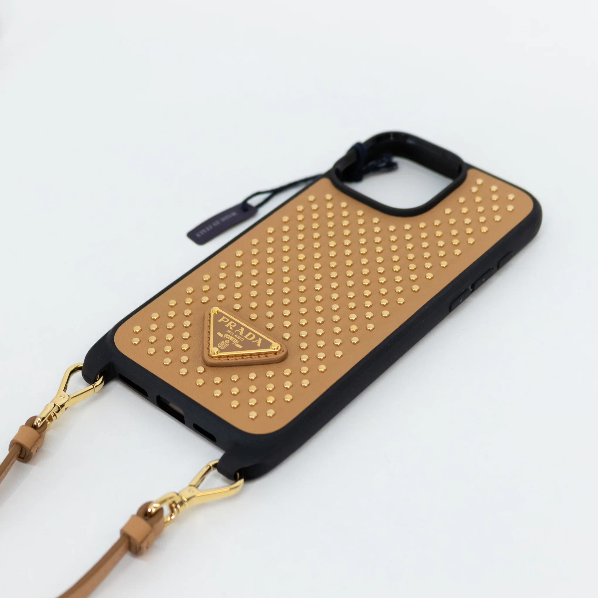 Prada Tan Leather Studded 16 Pro Max iPhone Case - Image 5