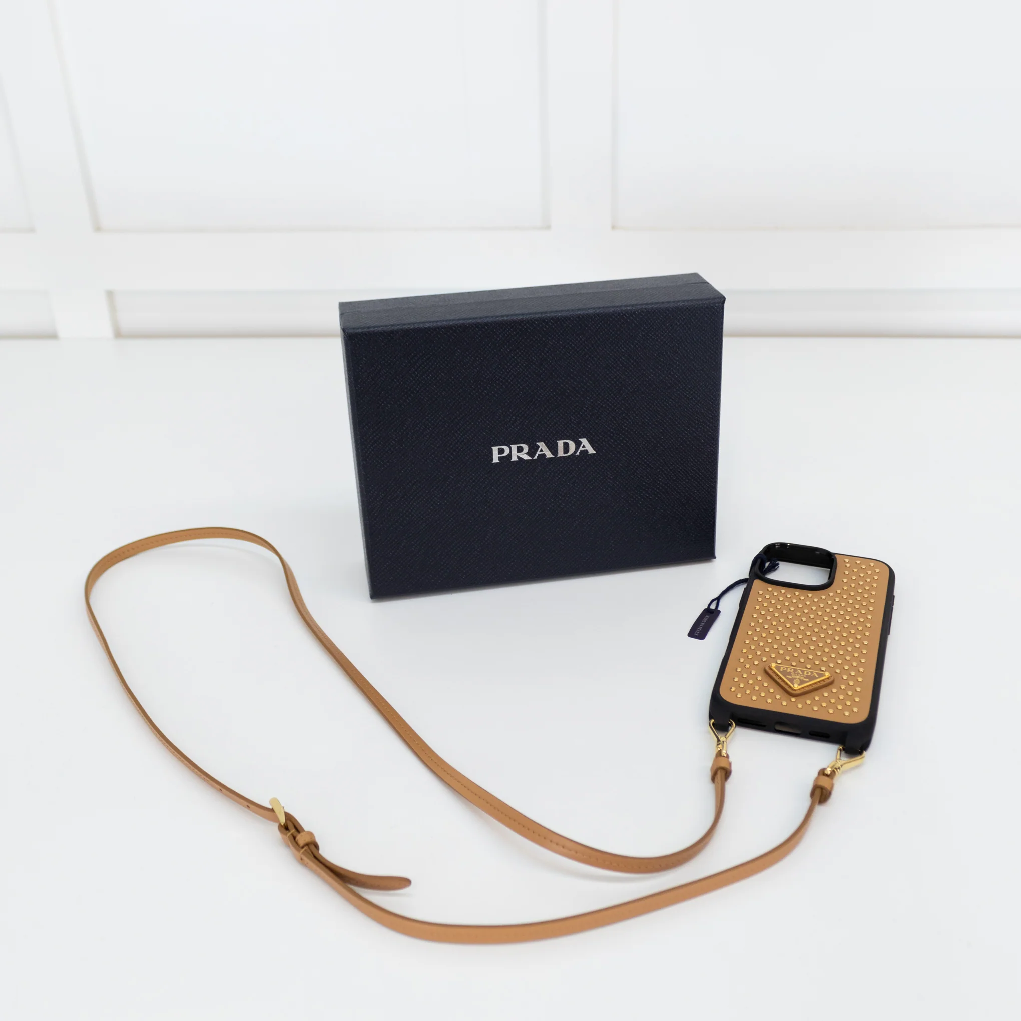 Prada Tan Leather Studded 16 Pro Max iPhone Case - Image 6