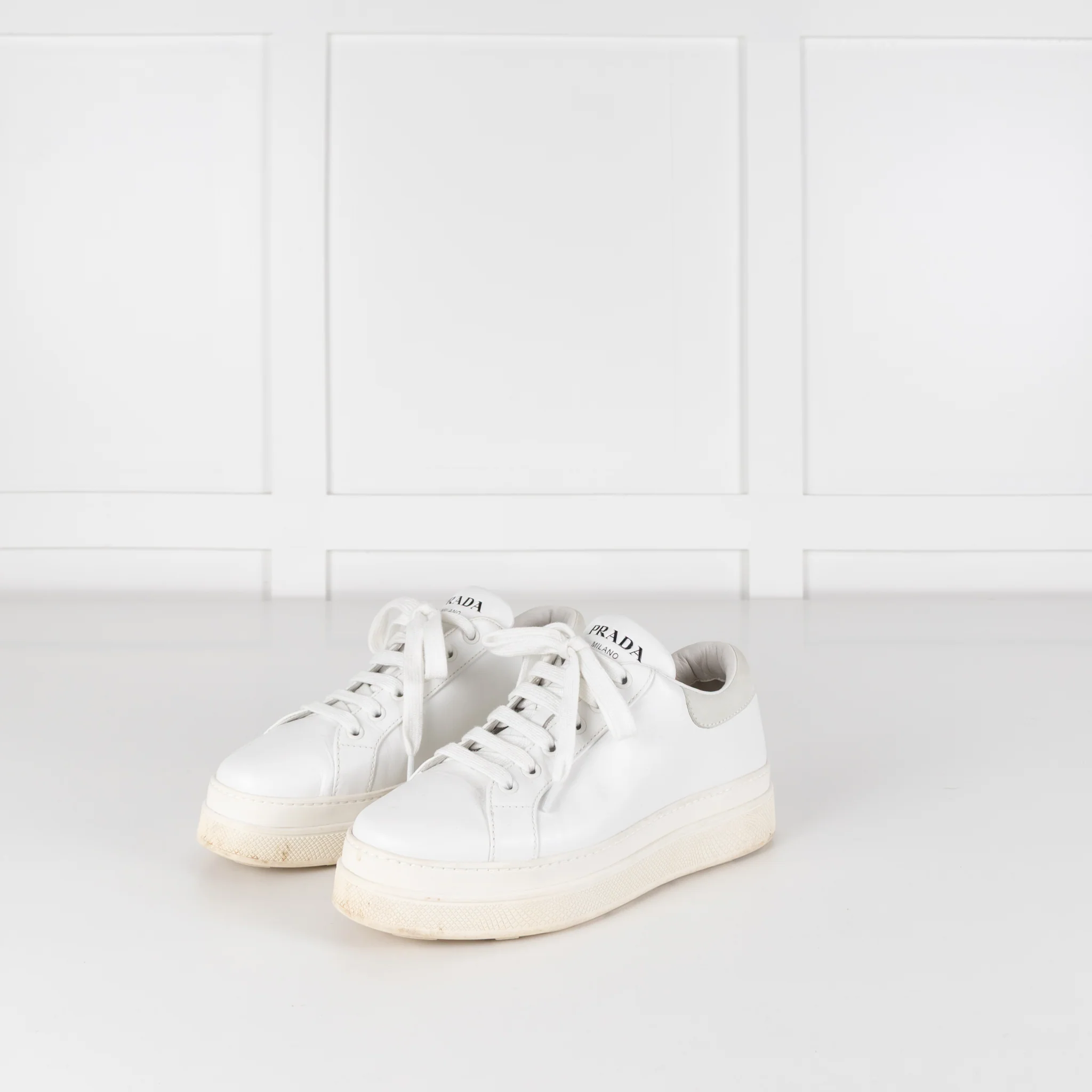 Prada White Leather Platform Trainers