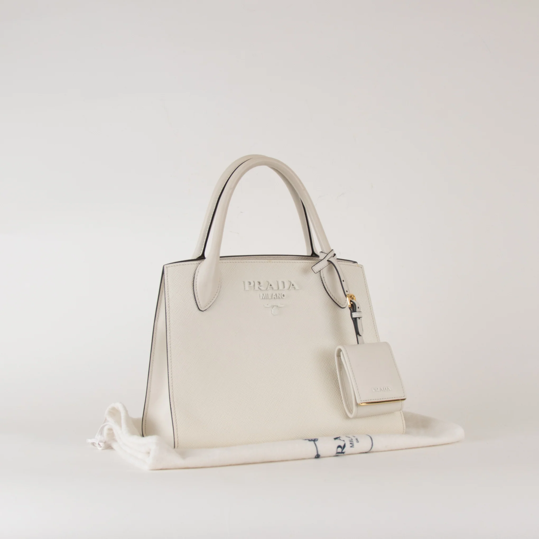 Prada White Saffiano Top Handle With Detachable Long Strap - Image 3