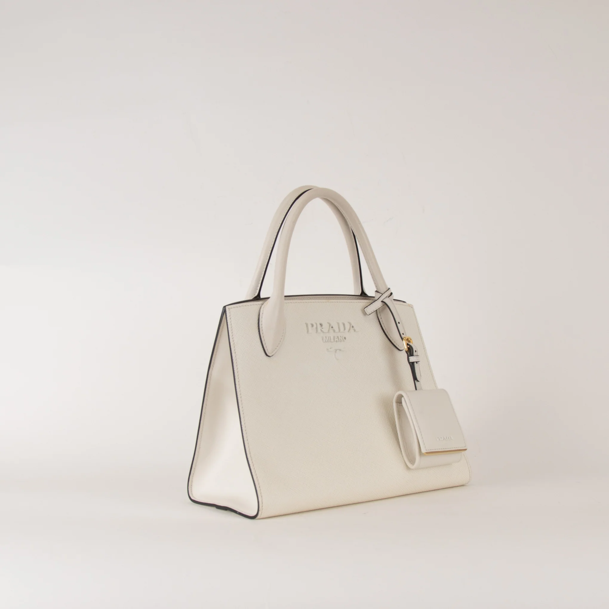 Prada White Saffiano Top Handle With Detachable Long Strap - Image 4