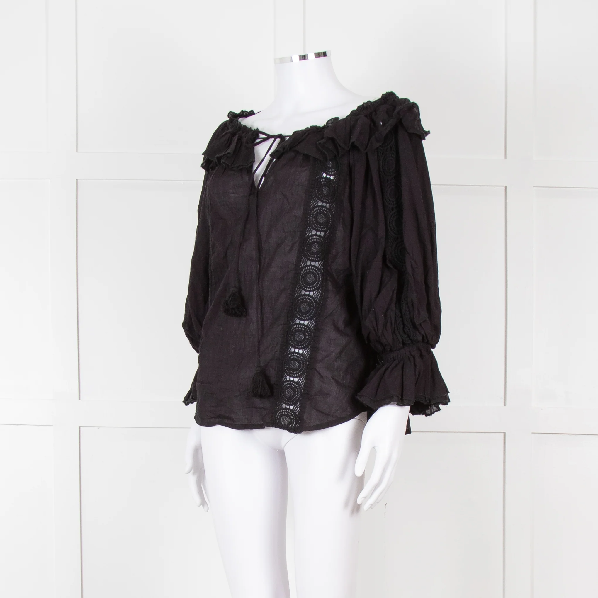 Pranella Black Cotton and Lace Frilled Blouse - Image 2