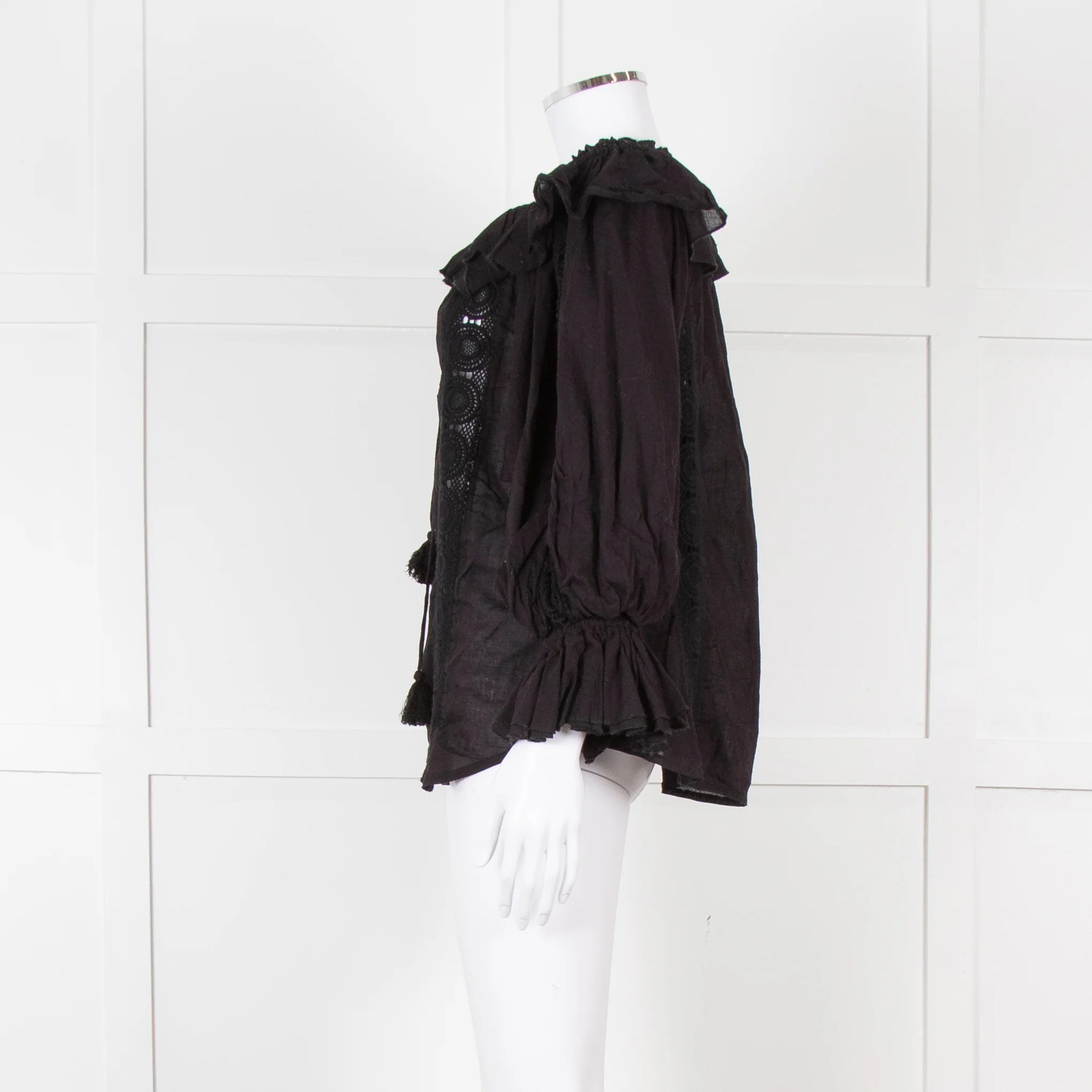 Pranella Black Cotton and Lace Frilled Blouse - Image 3