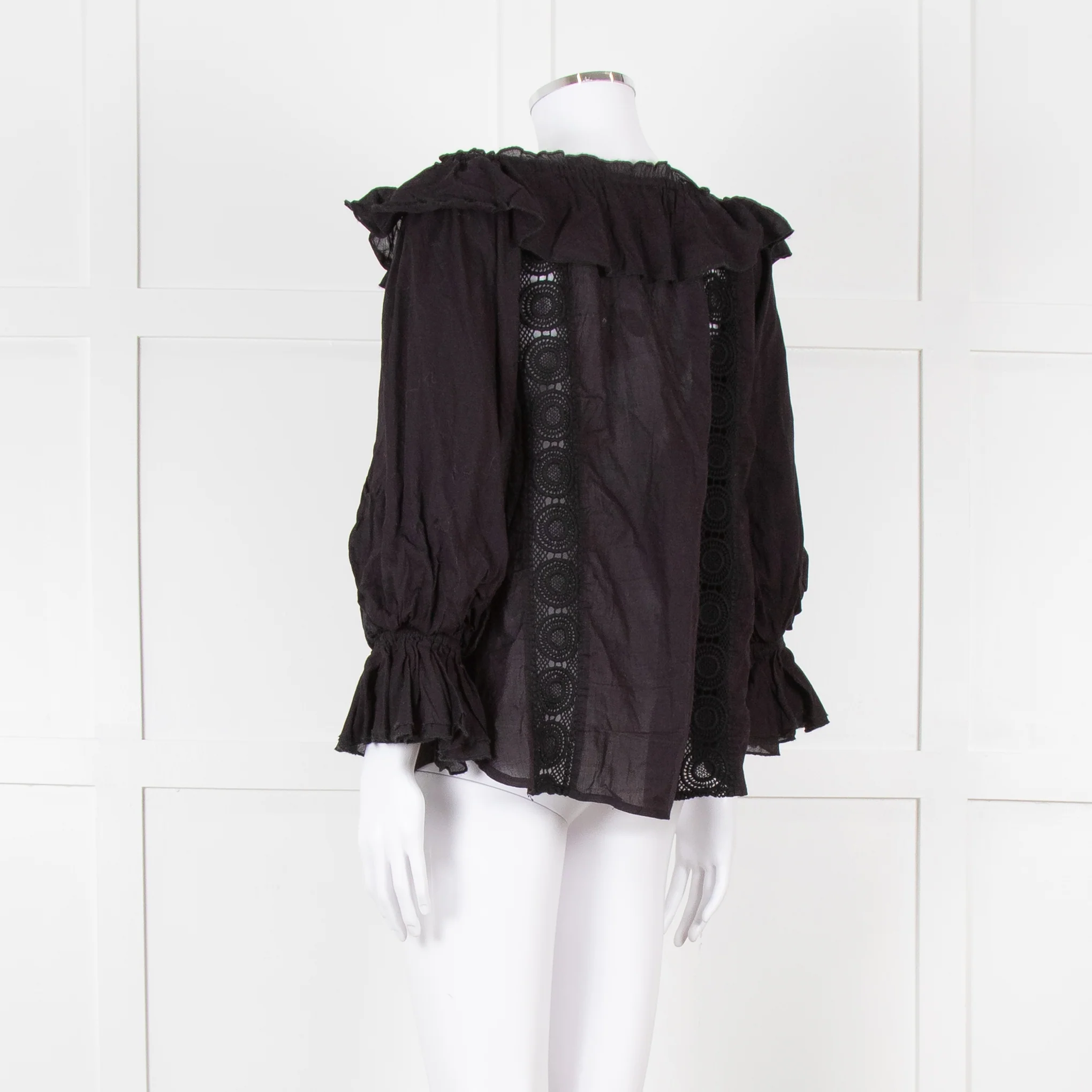 Pranella Black Cotton and Lace Frilled Blouse - Image 4