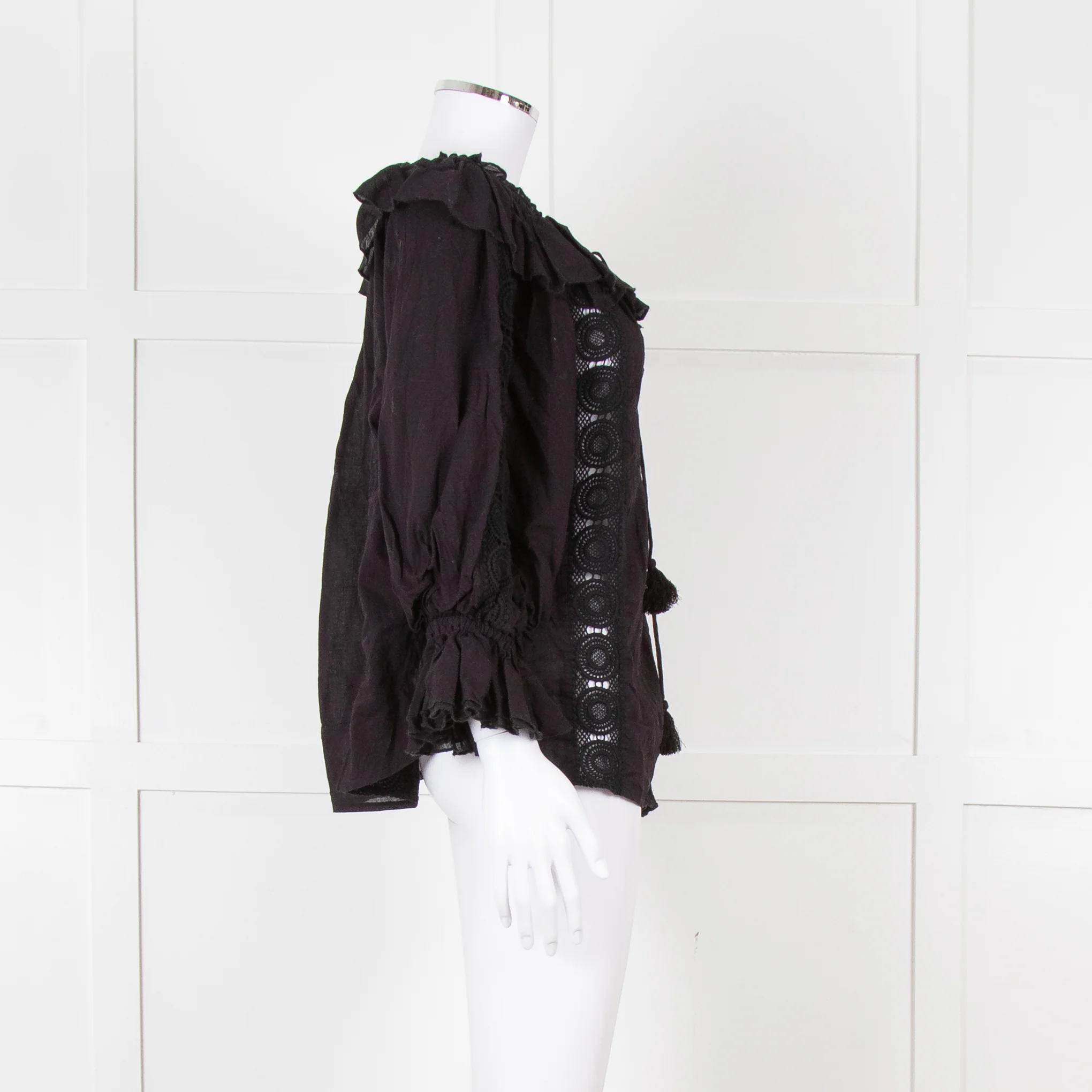 Pranella Black Cotton and Lace Frilled Blouse - Image 7